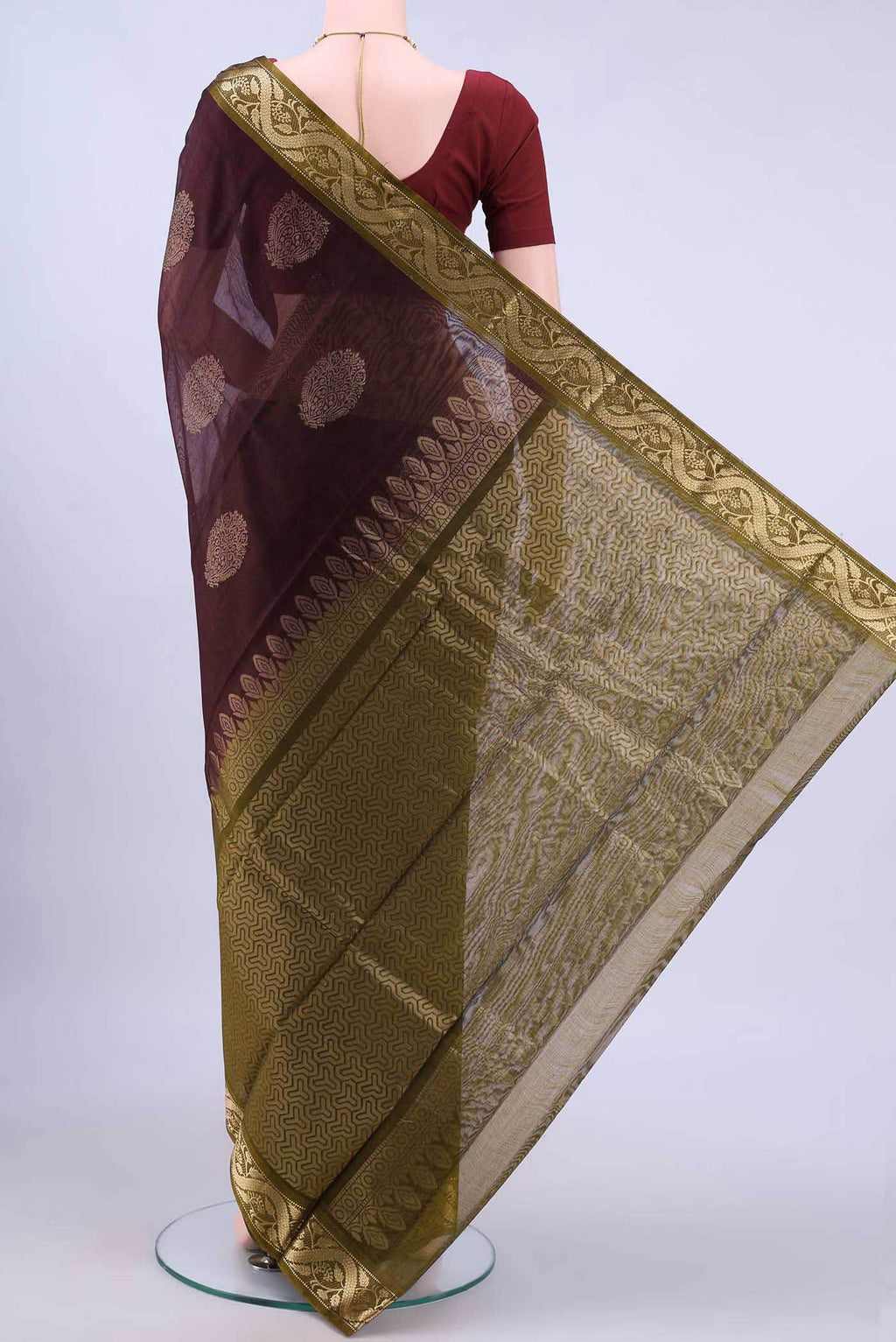 Coffee Brown Kora Cotton Saree