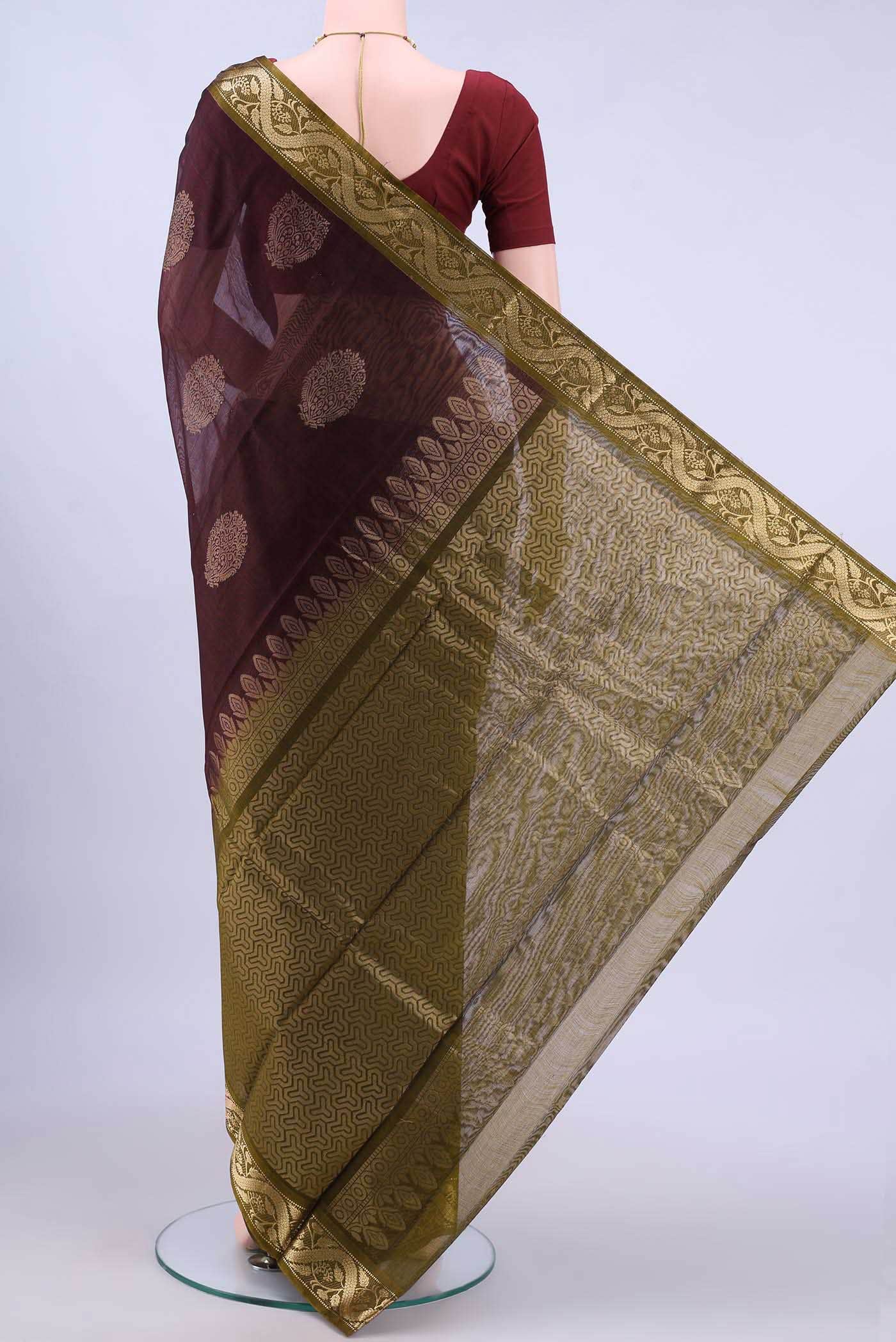 Coffee Brown Kora Cotton Saree