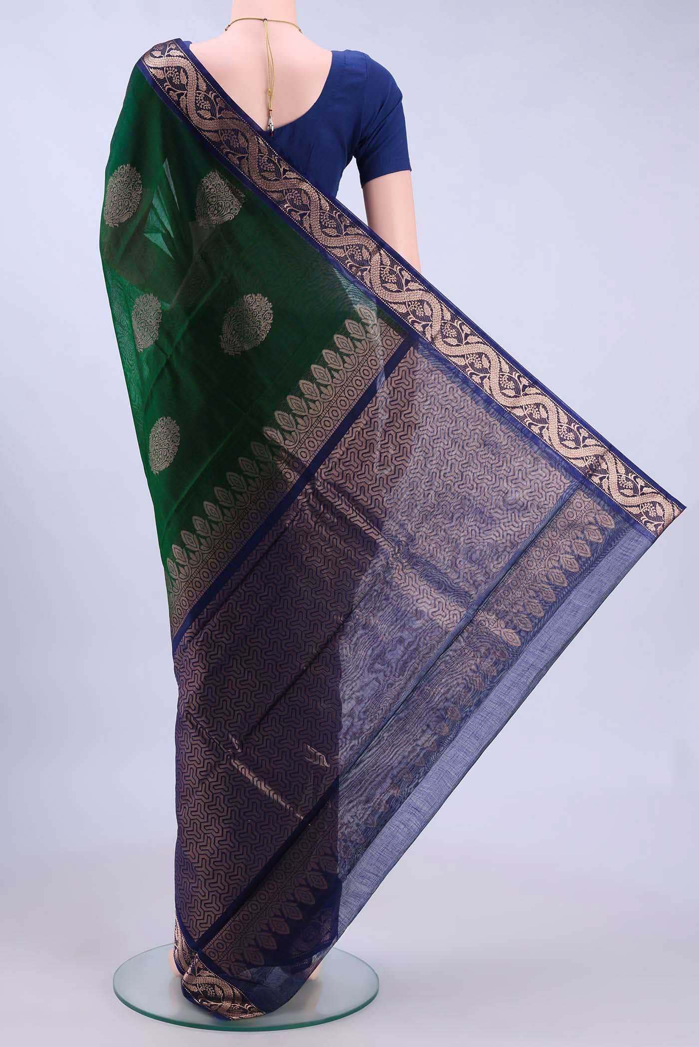 Bottle Green Kora Cotton Saree