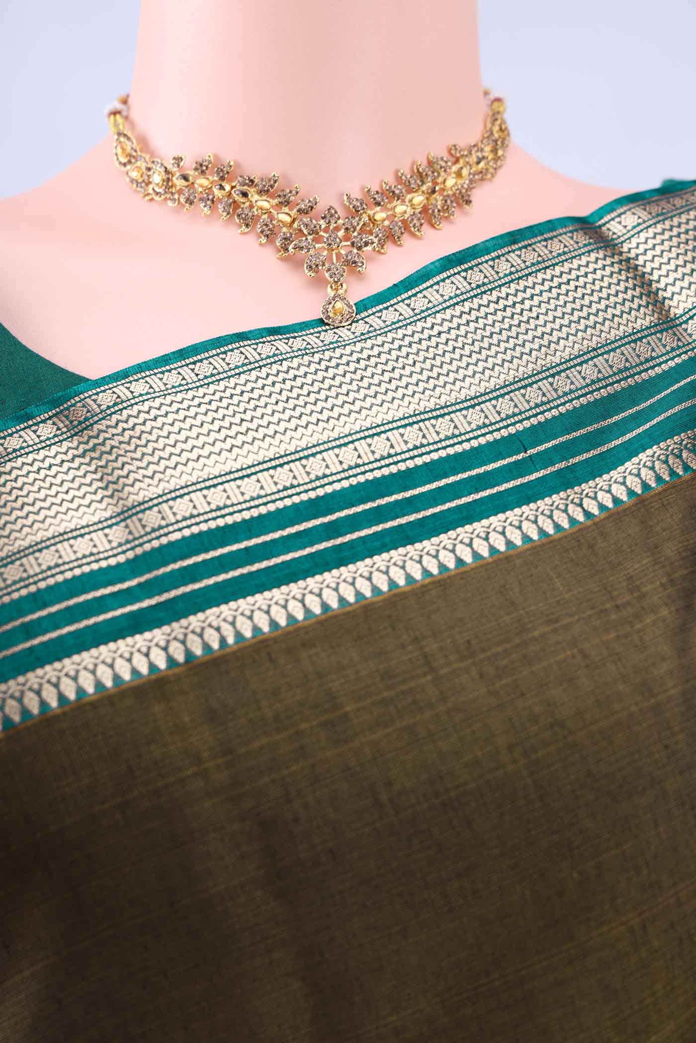 Mehandi Green Kora Cotton Saree