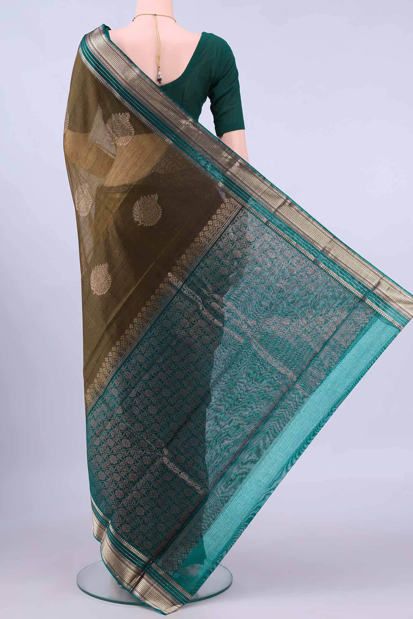 Mehandi Green Kora Cotton Saree