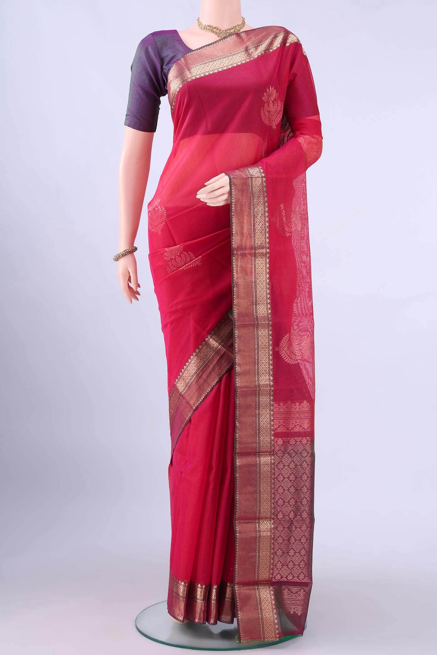 Imperial Red Kora Cotton Saree