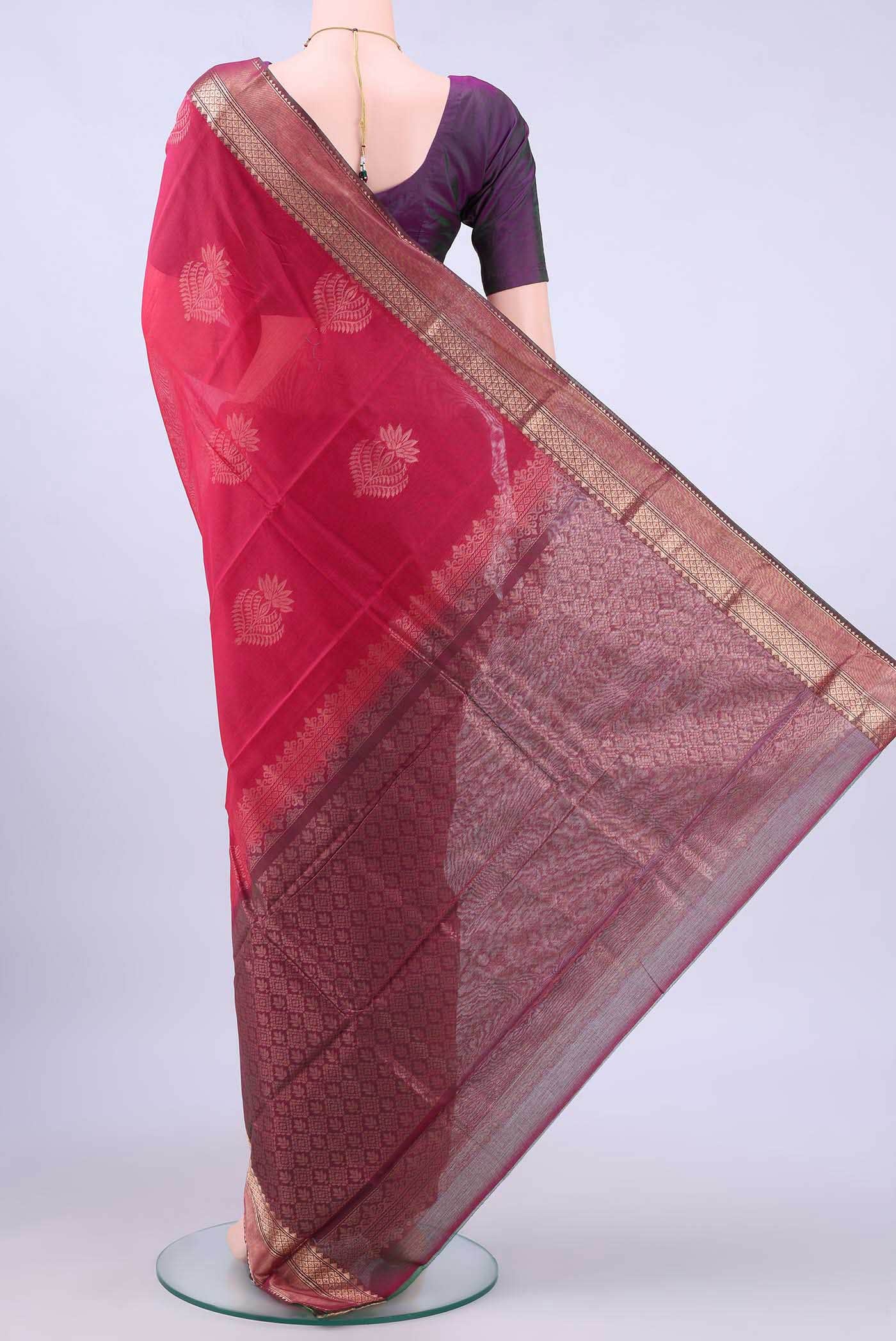 Imperial Red Kora Cotton Saree