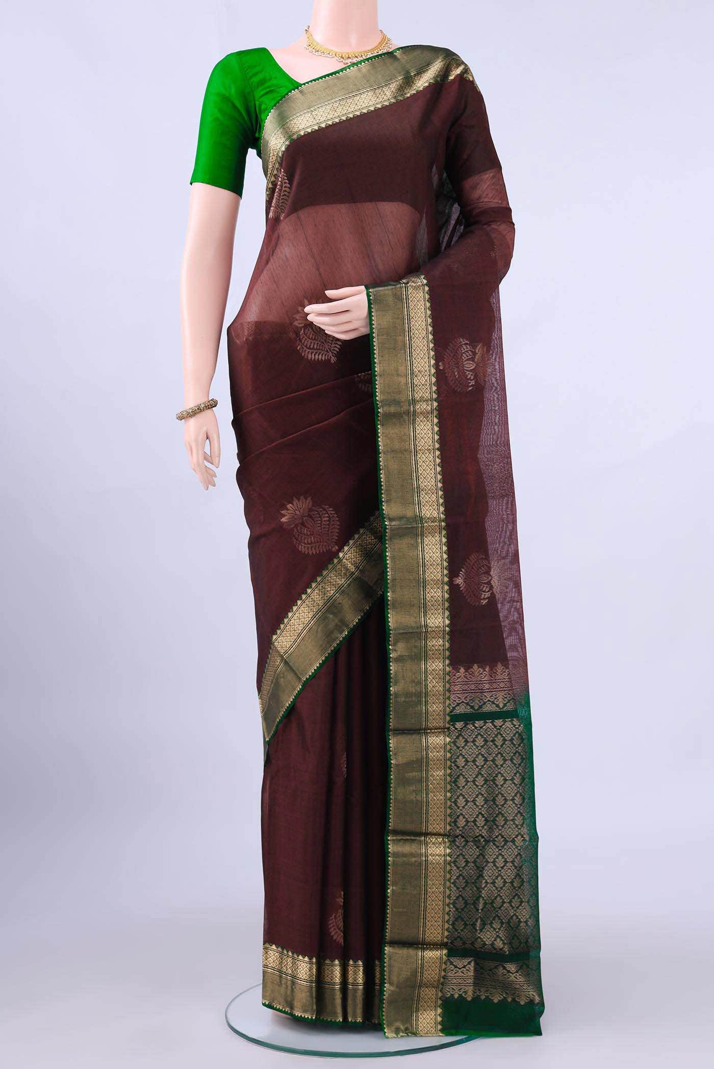Maroon Kora Cotton Saree