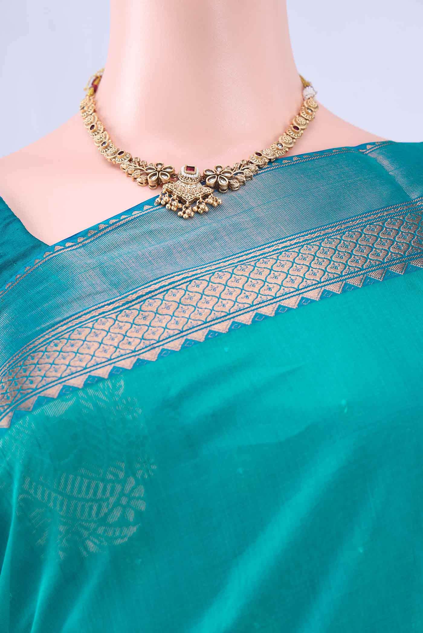 Turquoise Kora Cotton Saree