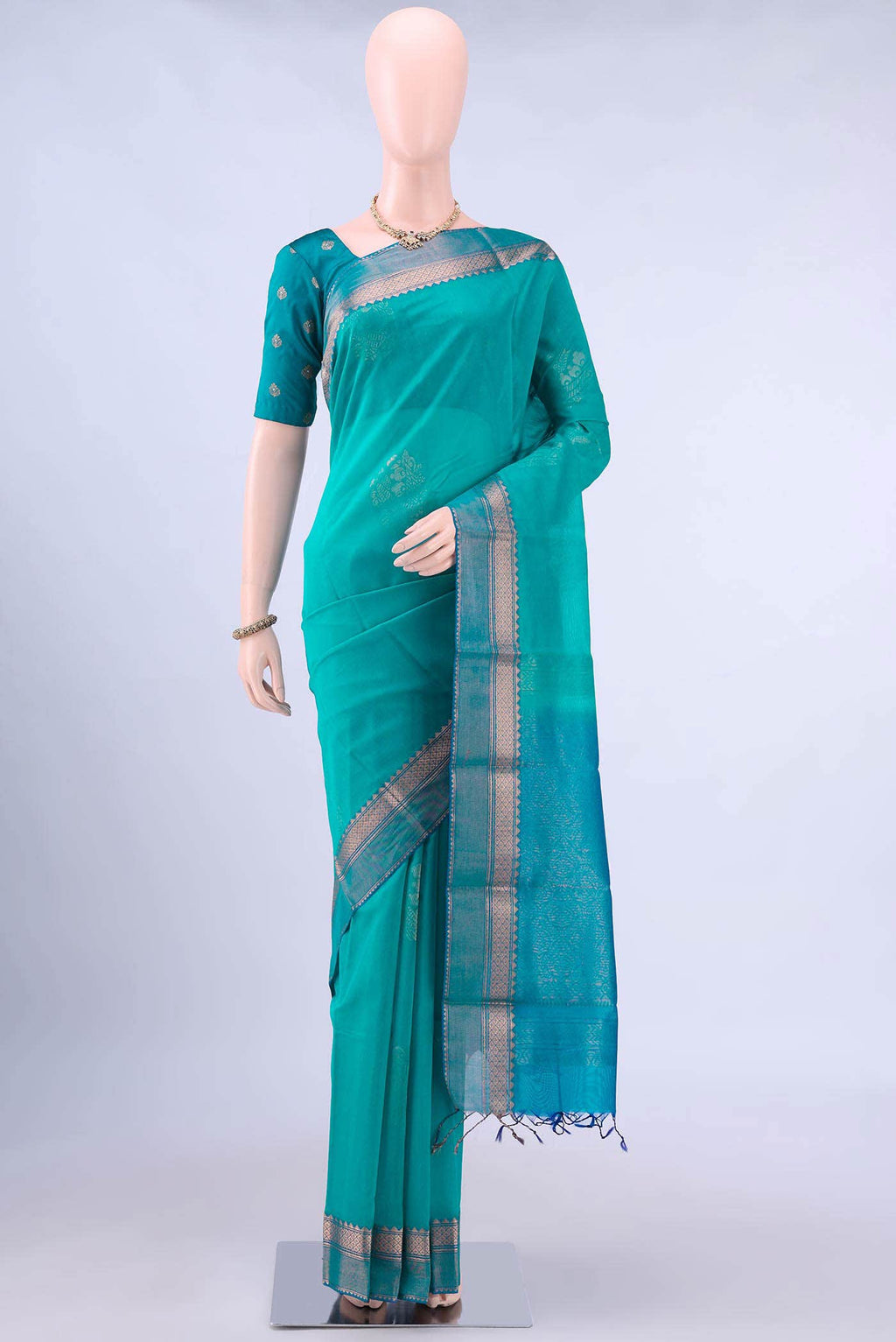 Turquoise Kora Cotton Saree