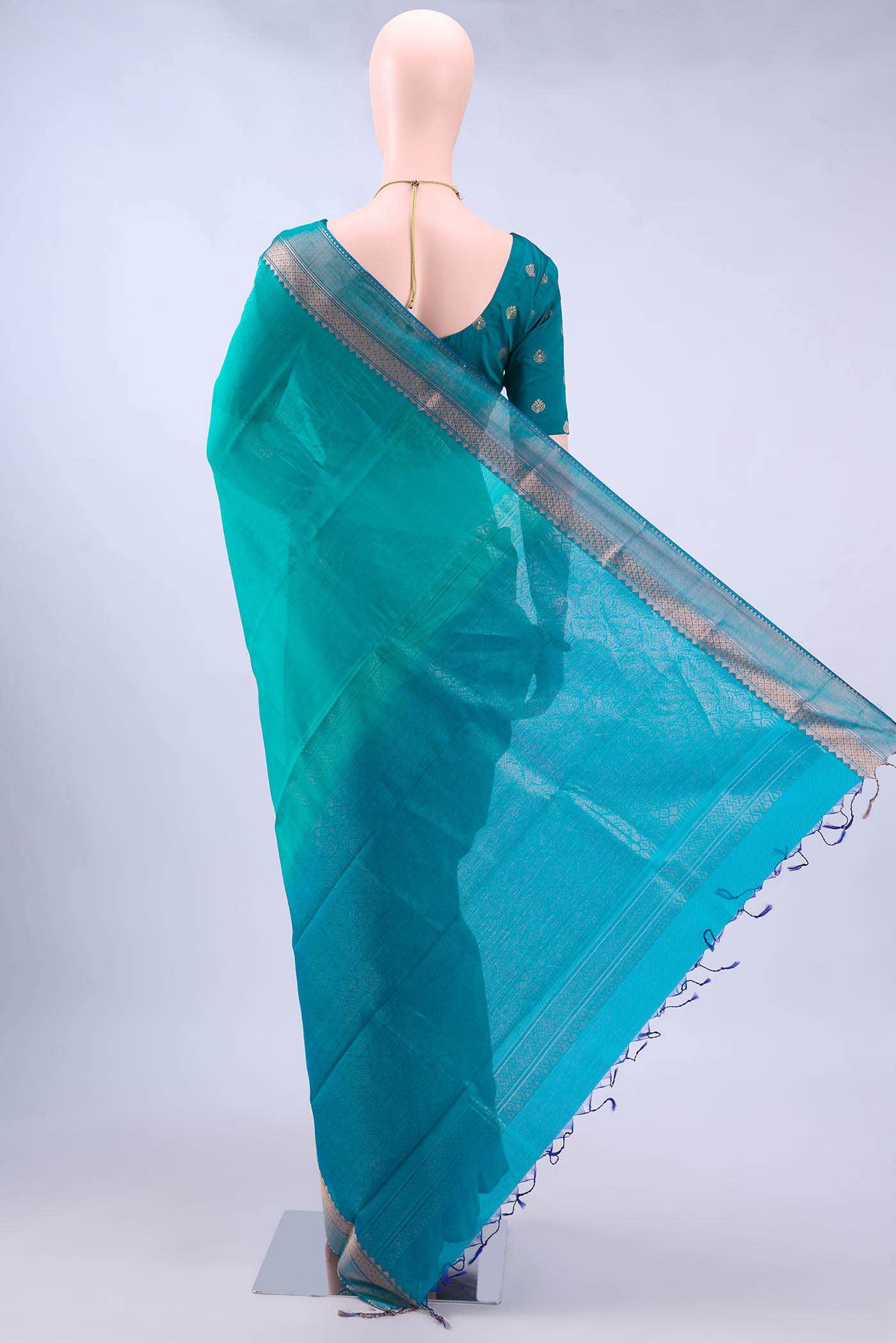 Turquoise Kora Cotton Saree