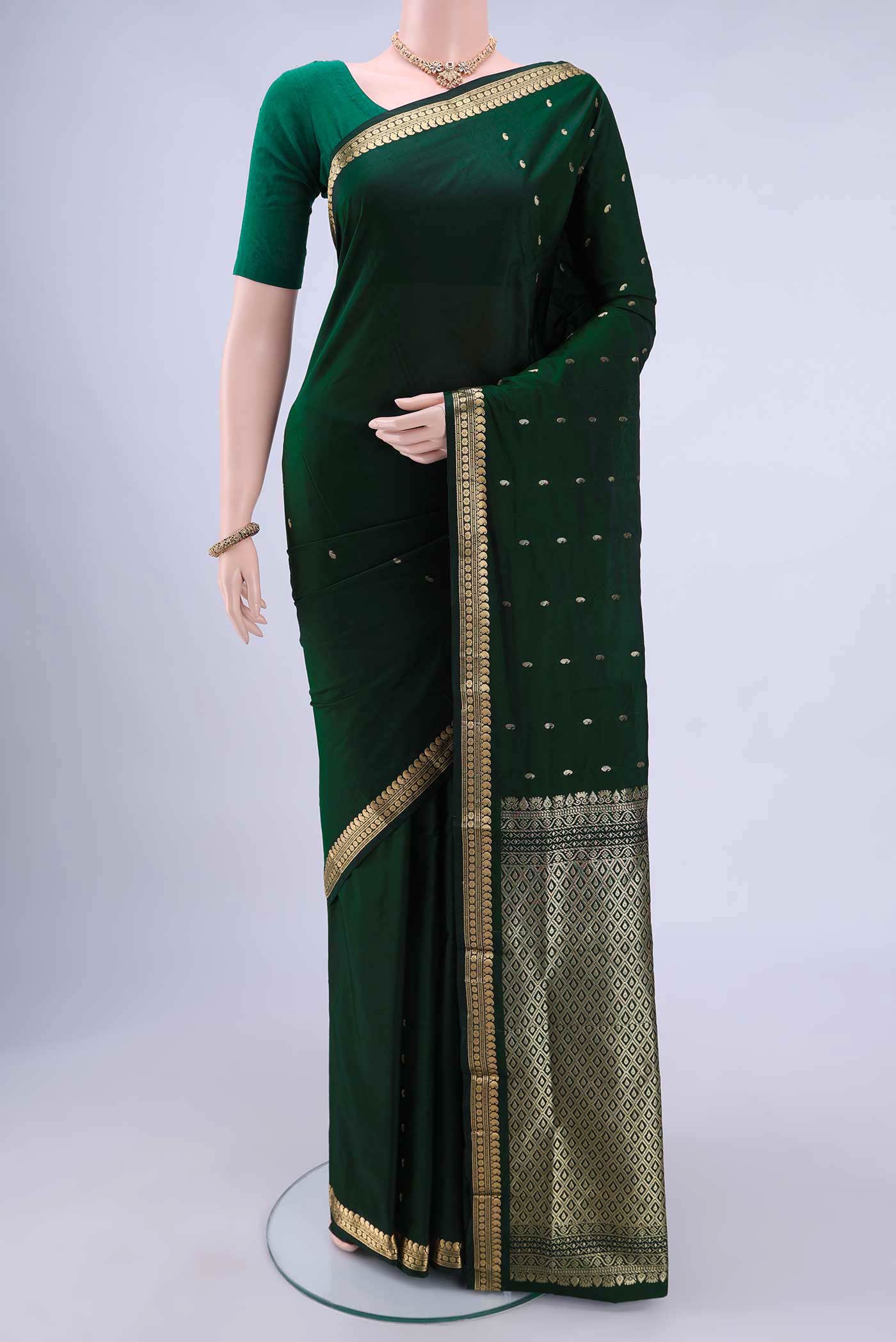 Bottle Green Blended Bangalore Silk Saree