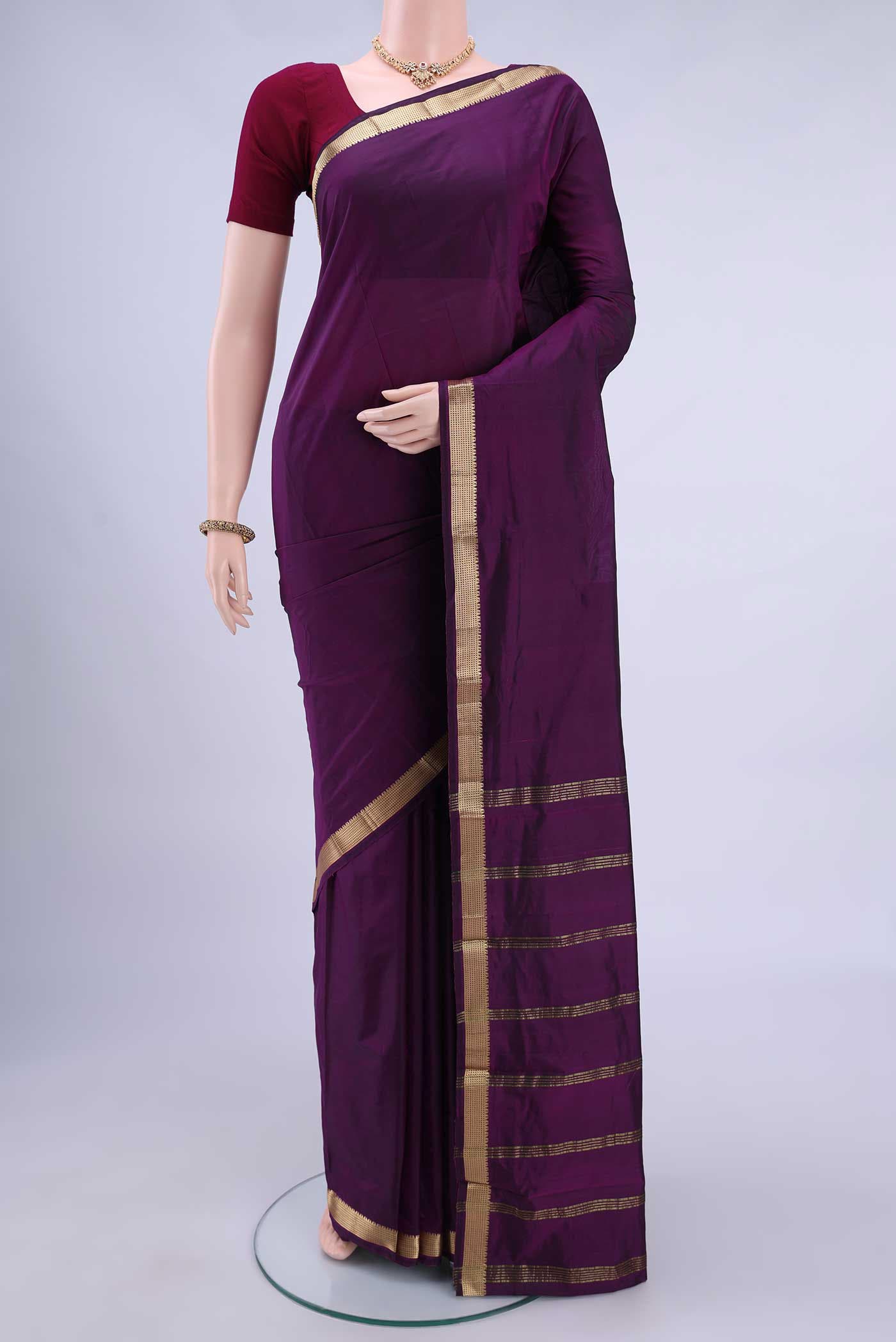 Burgundy Blended Bangalore Silk Saree