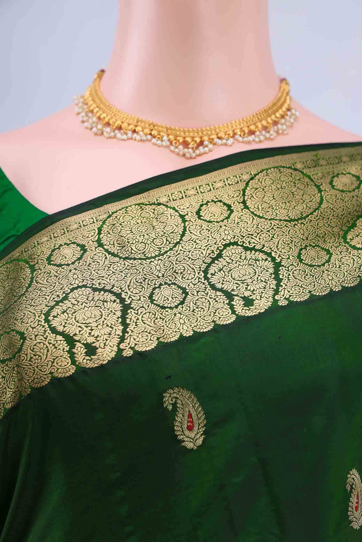 Bottle Green Blended Bangalore Silk Saree