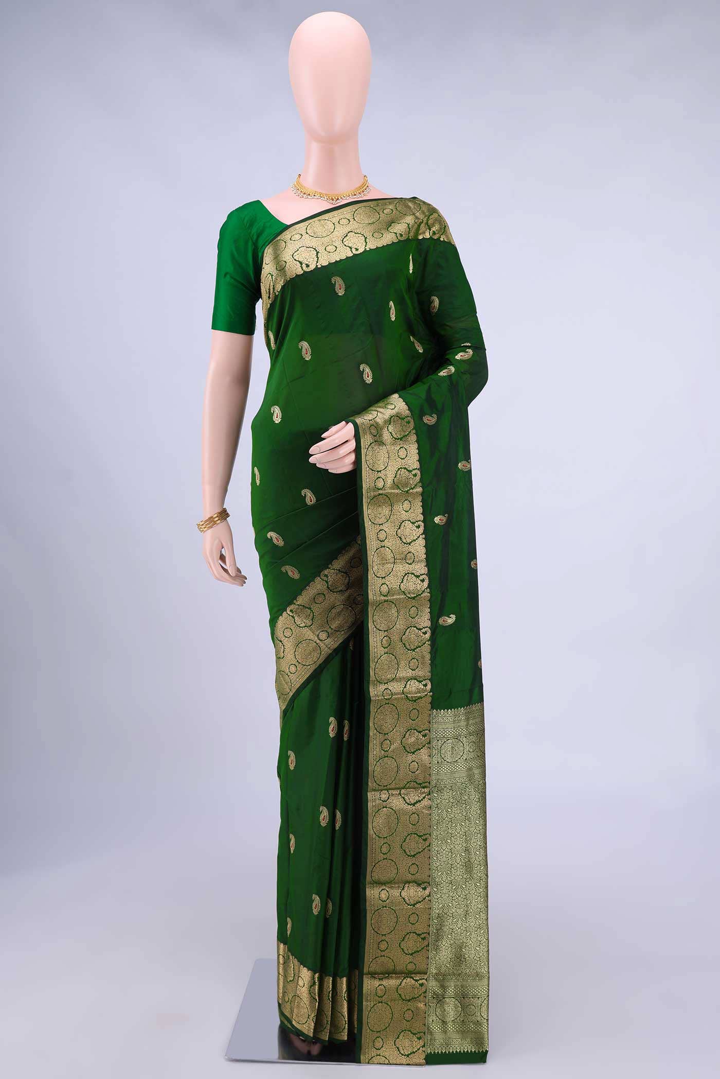 Bottle Green Blended Bangalore Silk Saree