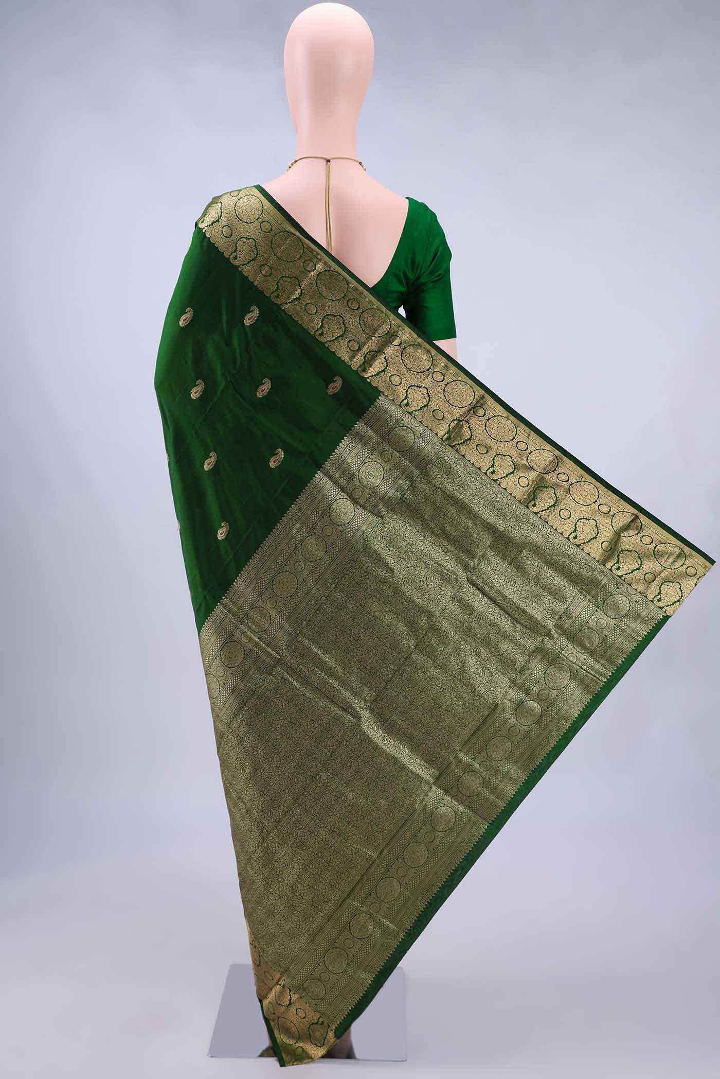 Bottle Green Blended Bangalore Silk Saree