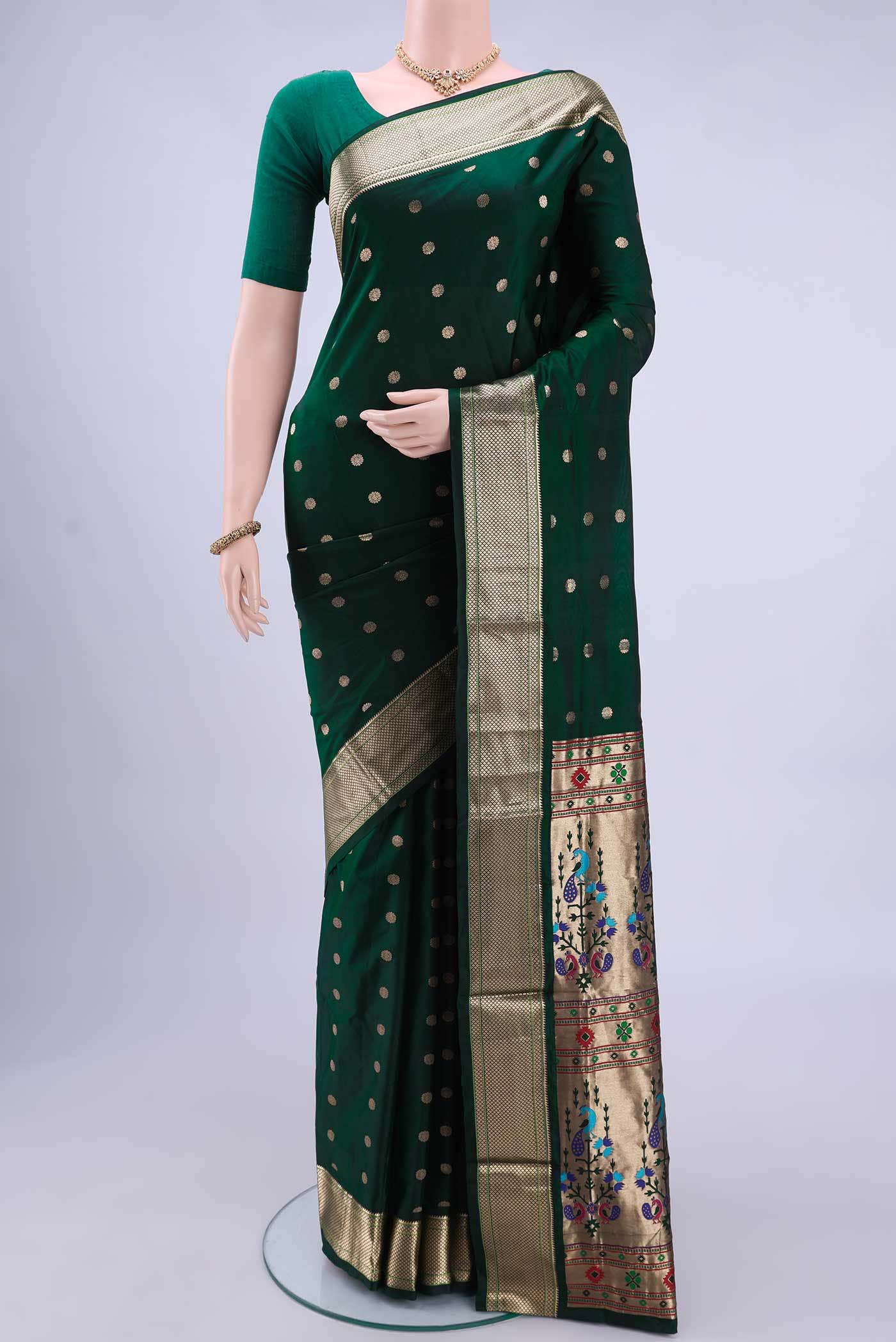 Bottle Green Blended Bangalore Silk Saree