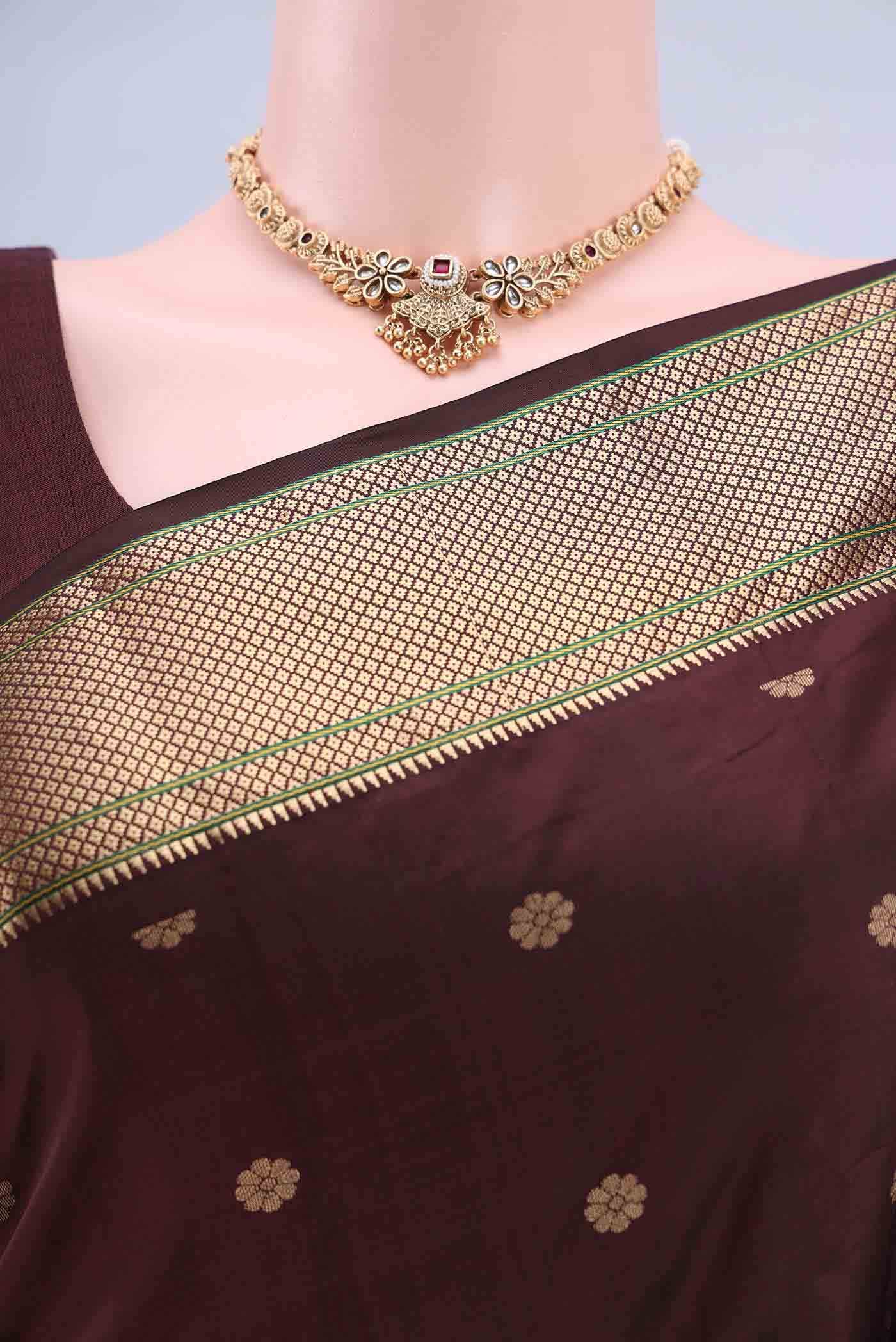 Brown Blended Bangalore Silk Saree