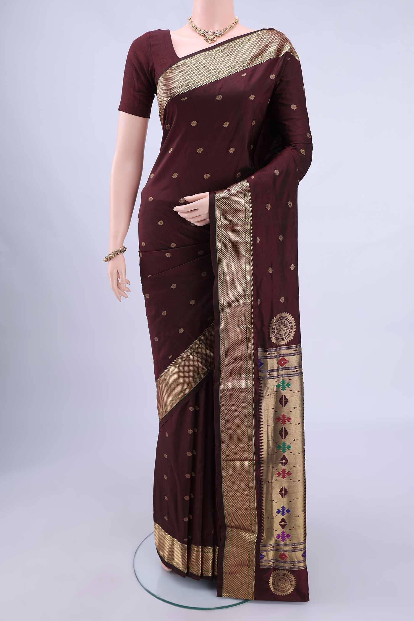 Brown Blended Bangalore Silk Saree