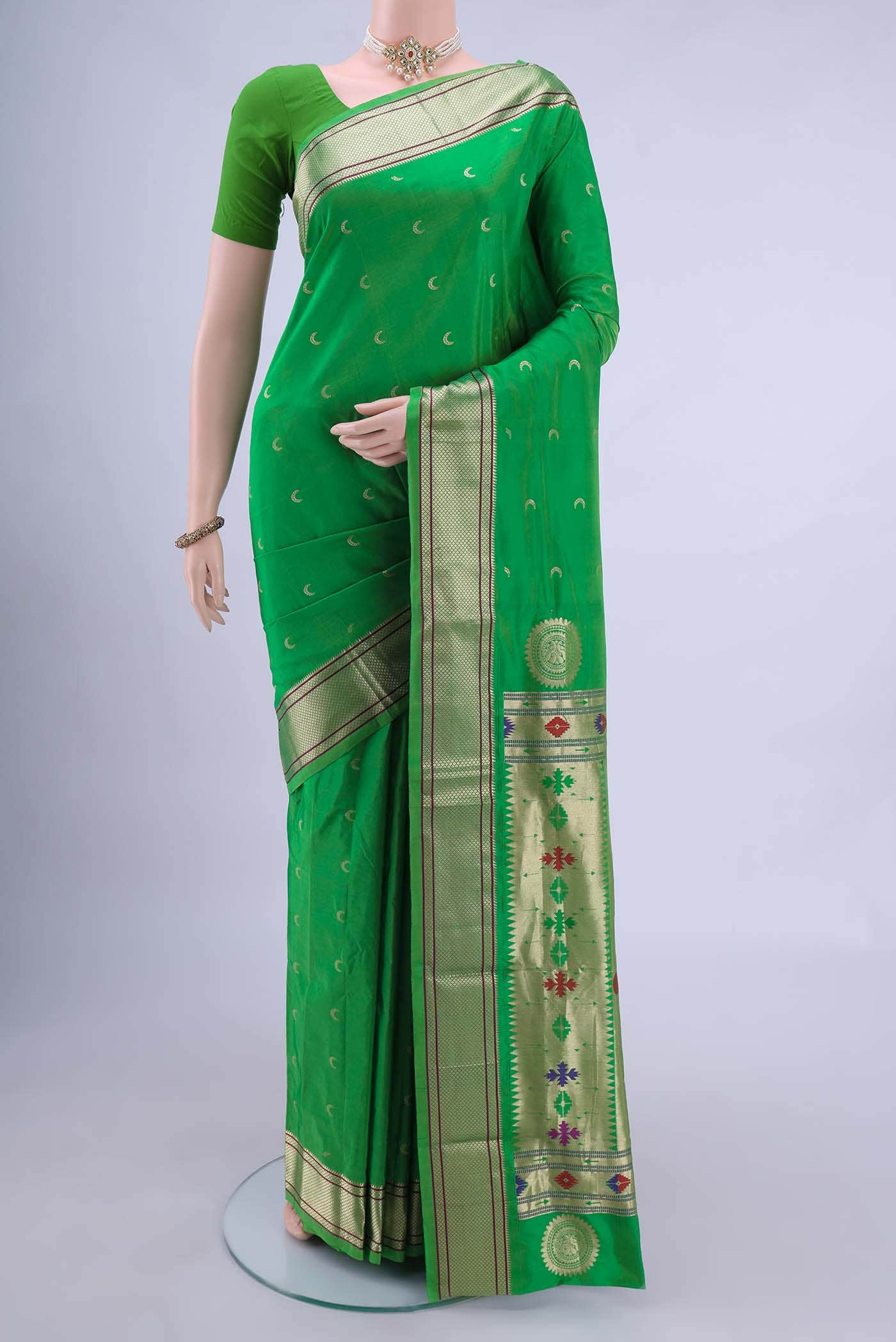 Parrot Green Bangalore Silk Saree