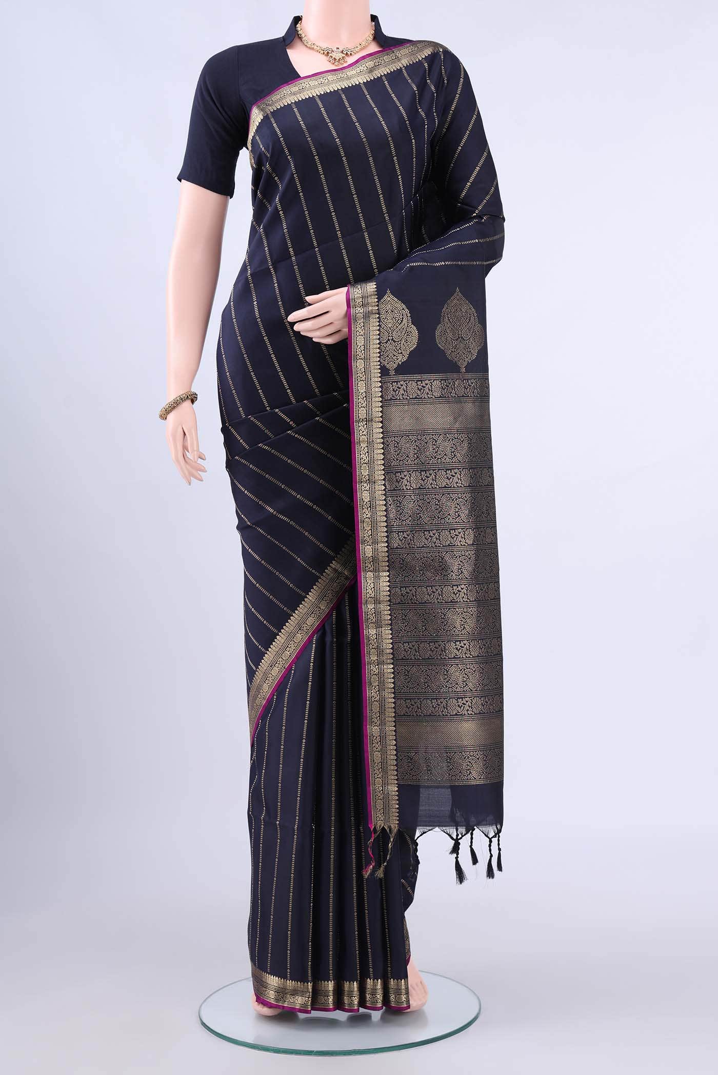 Navy Blue Dual Tone Soft Silk Saree