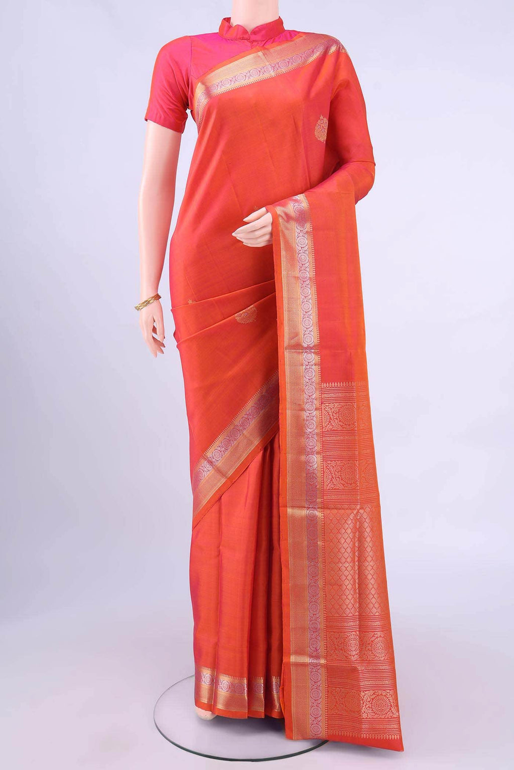 Brick Orange Dual Tone Coimbatore Silk Cotton Saree