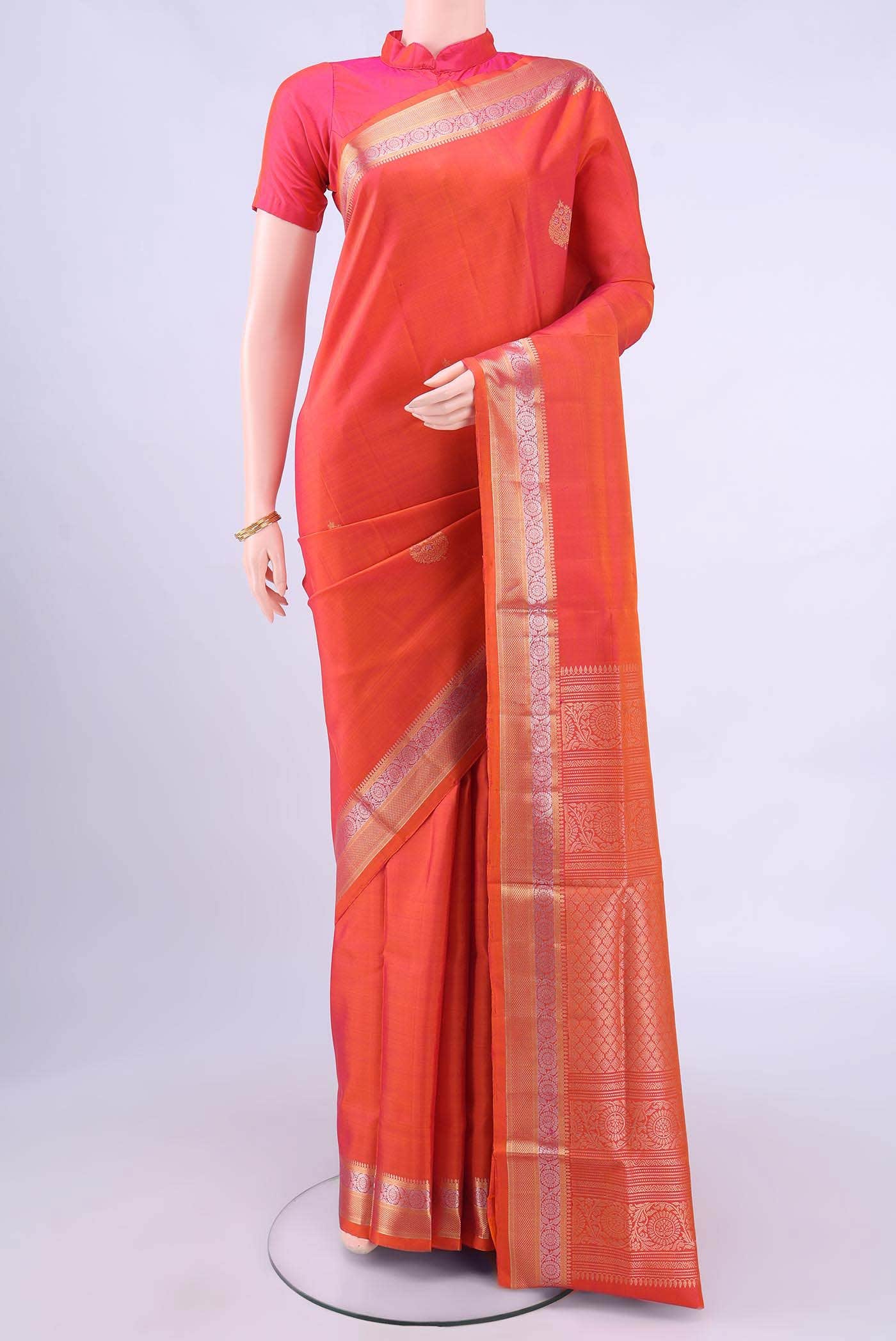 Brick Orange Dual Tone Coimbatore Silk Cotton Saree