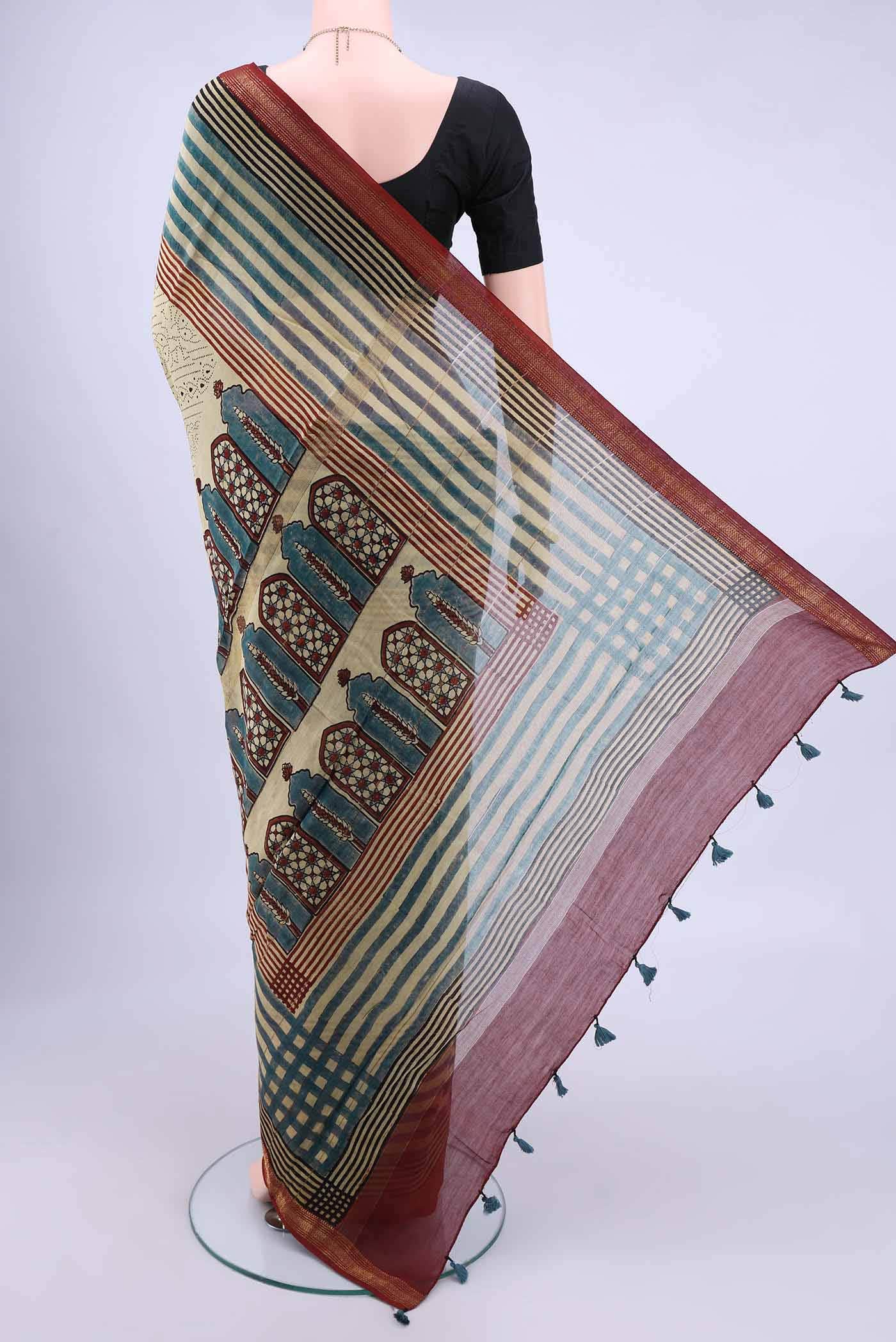 Beige Chanderi Silk Cotton Saree