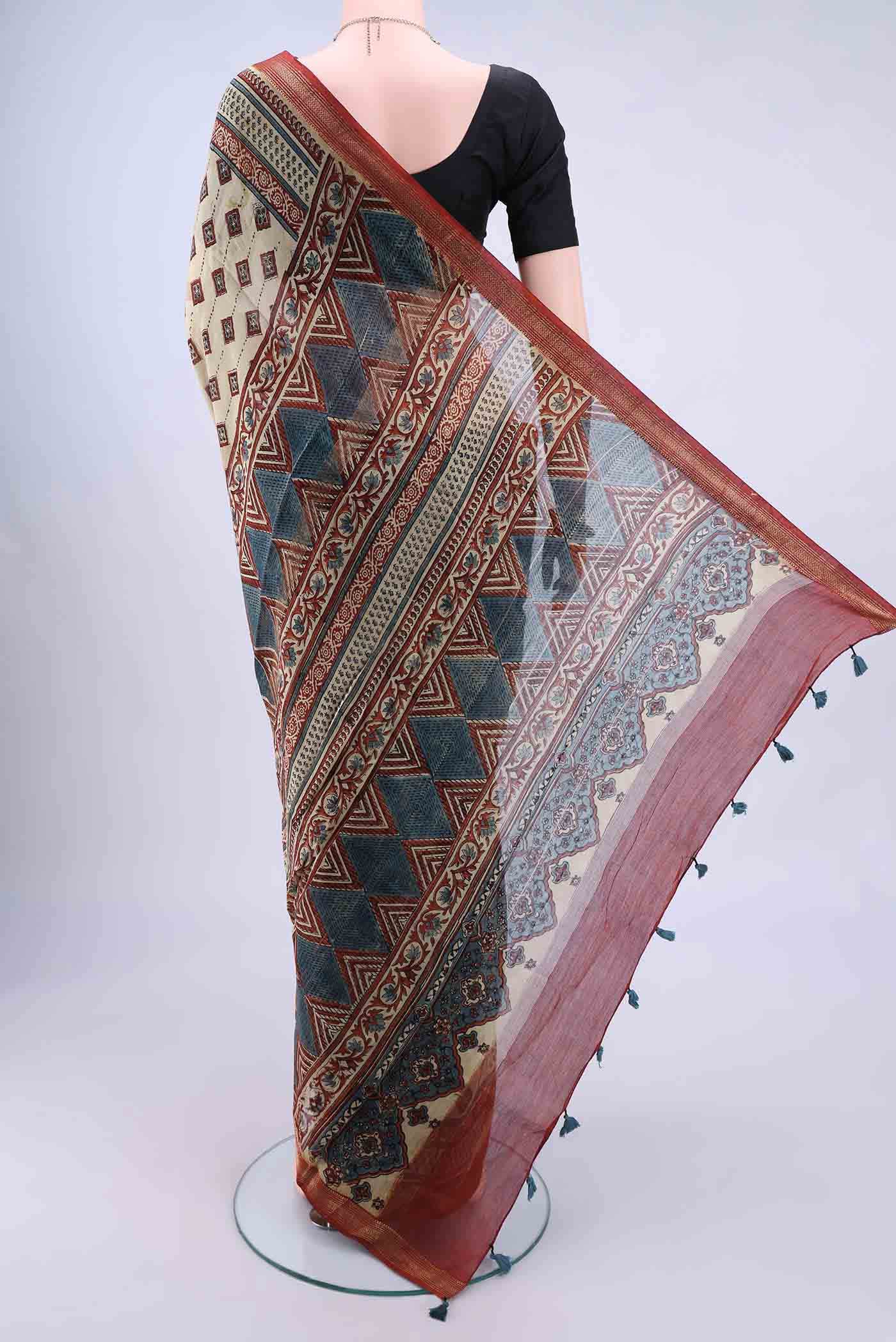 Beige Chanderi Silk Cotton Saree