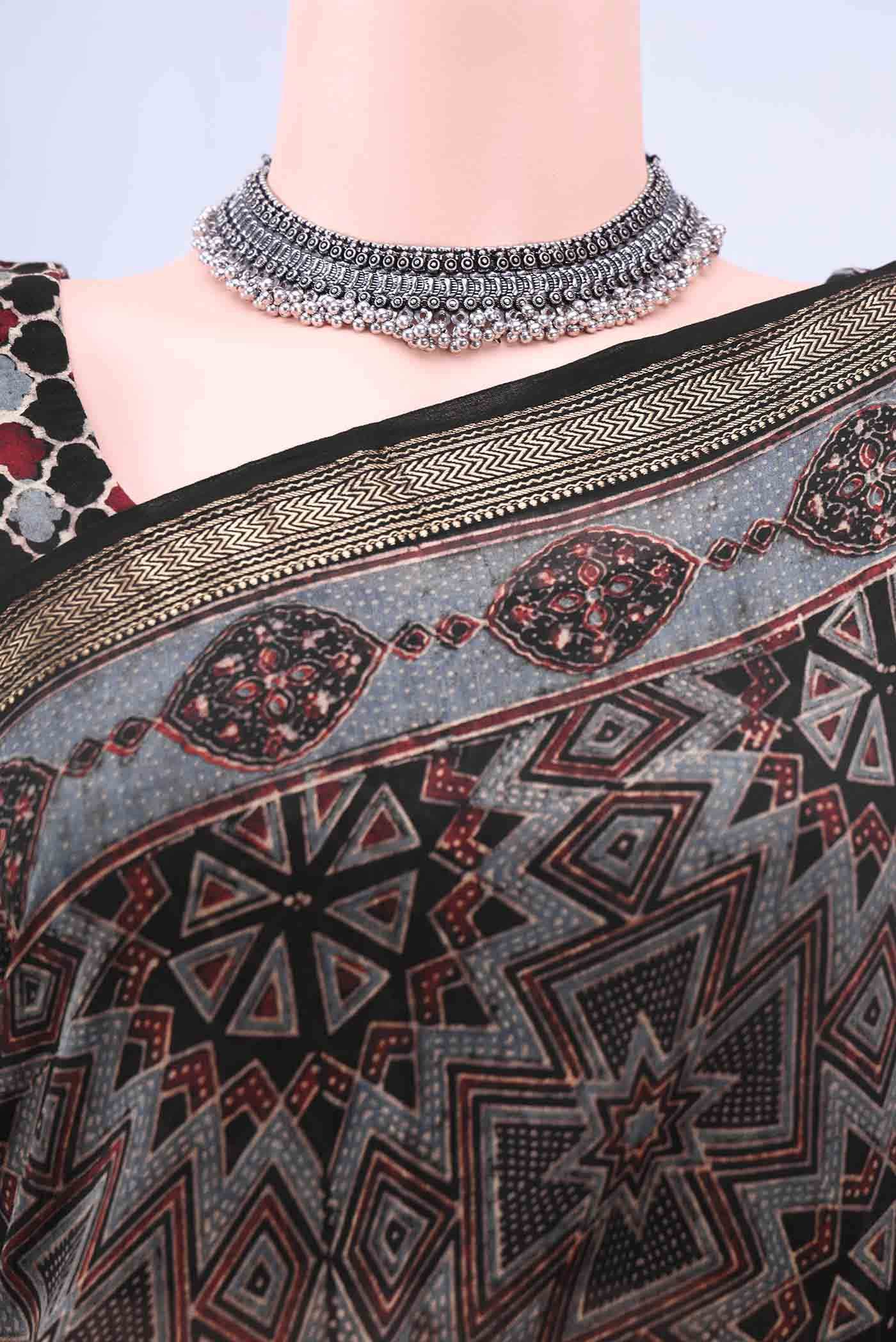Black Chanderi Silk Cotton Saree