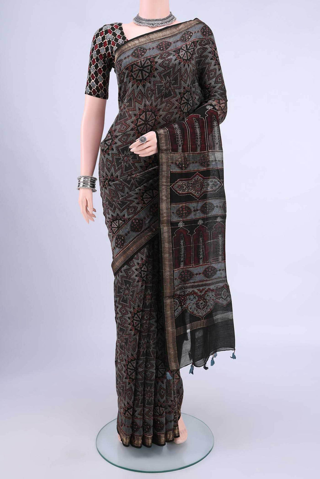 Black Chanderi Silk Cotton Saree