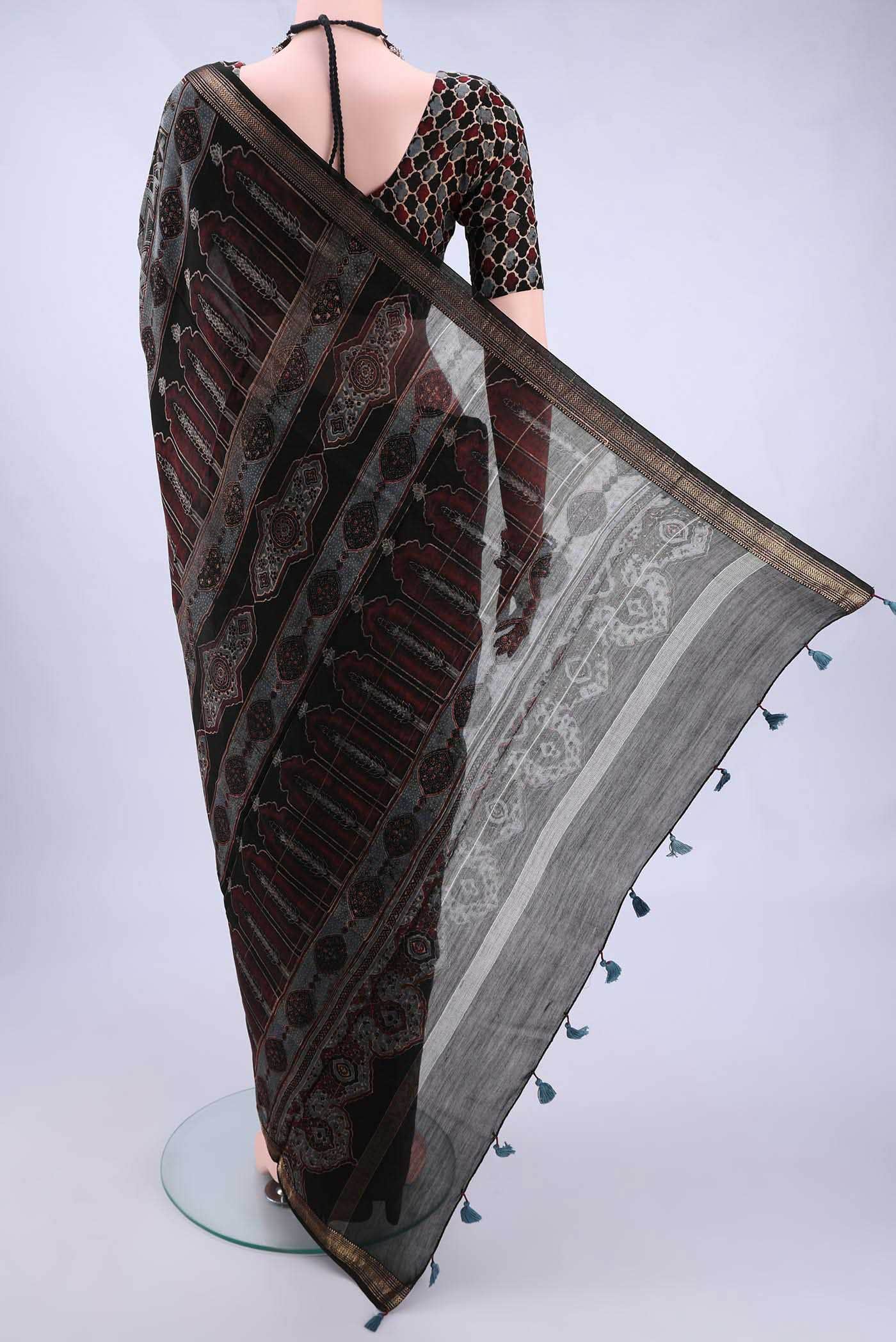 Black Chanderi Silk Cotton Saree