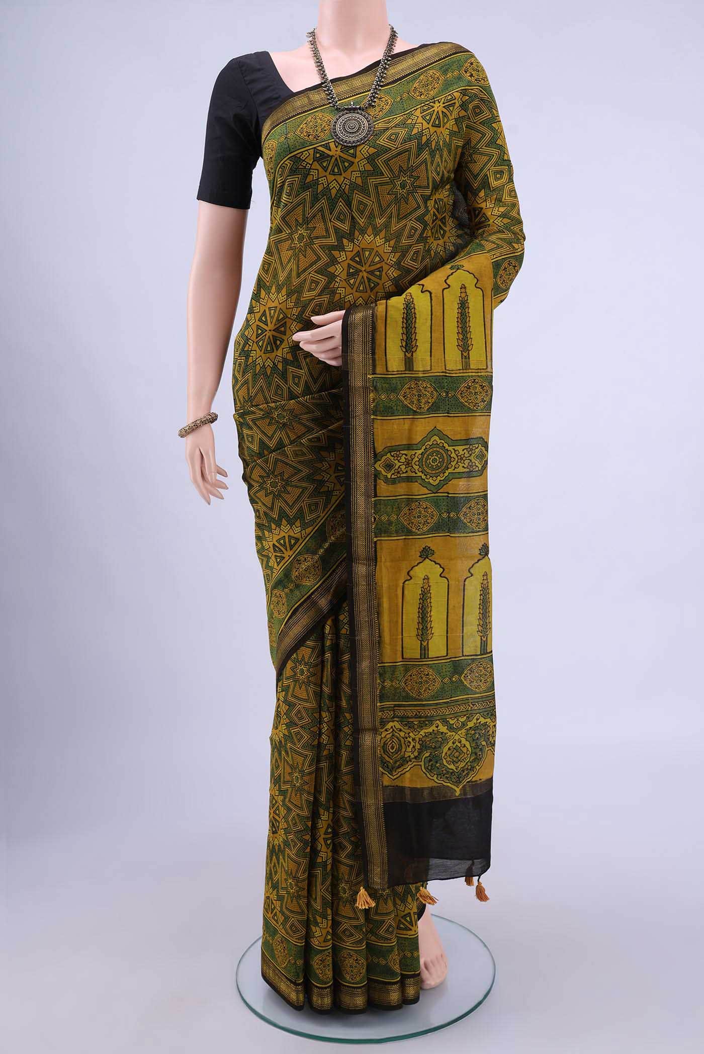 Mustard Chanderi Silk Cotton Saree