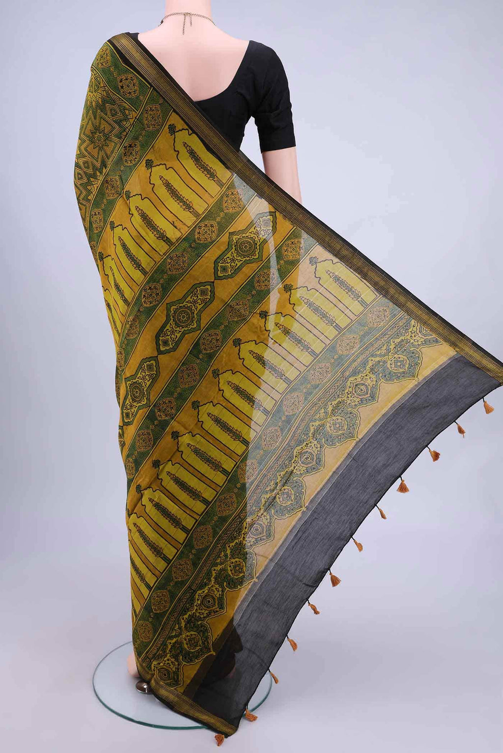 Mustard Chanderi Silk Cotton Saree