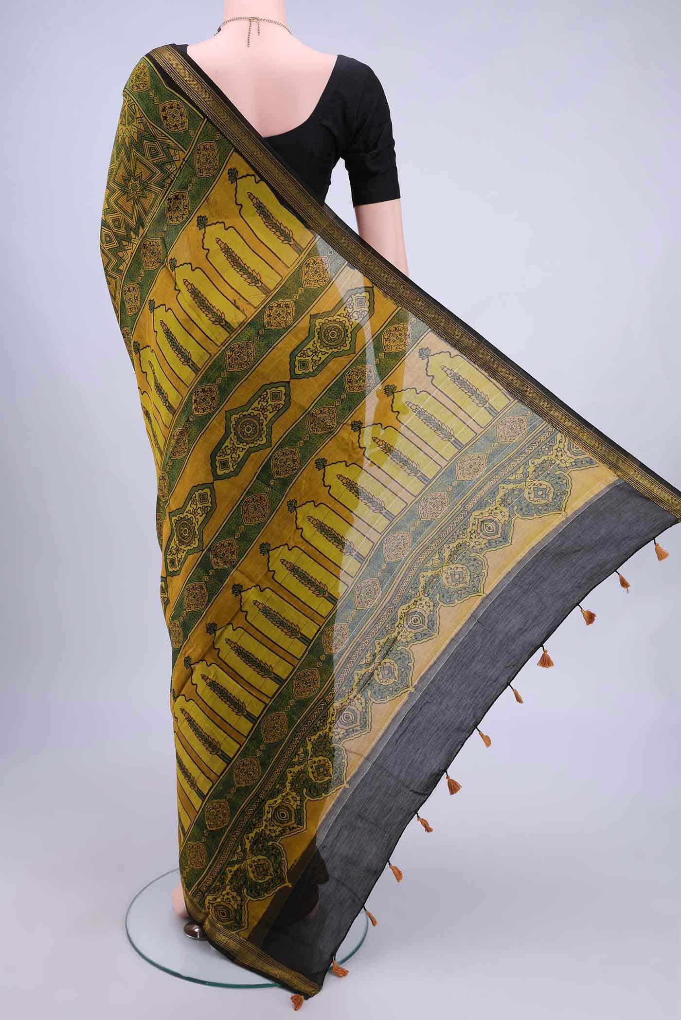 Mustard Chanderi Silk Cotton Saree