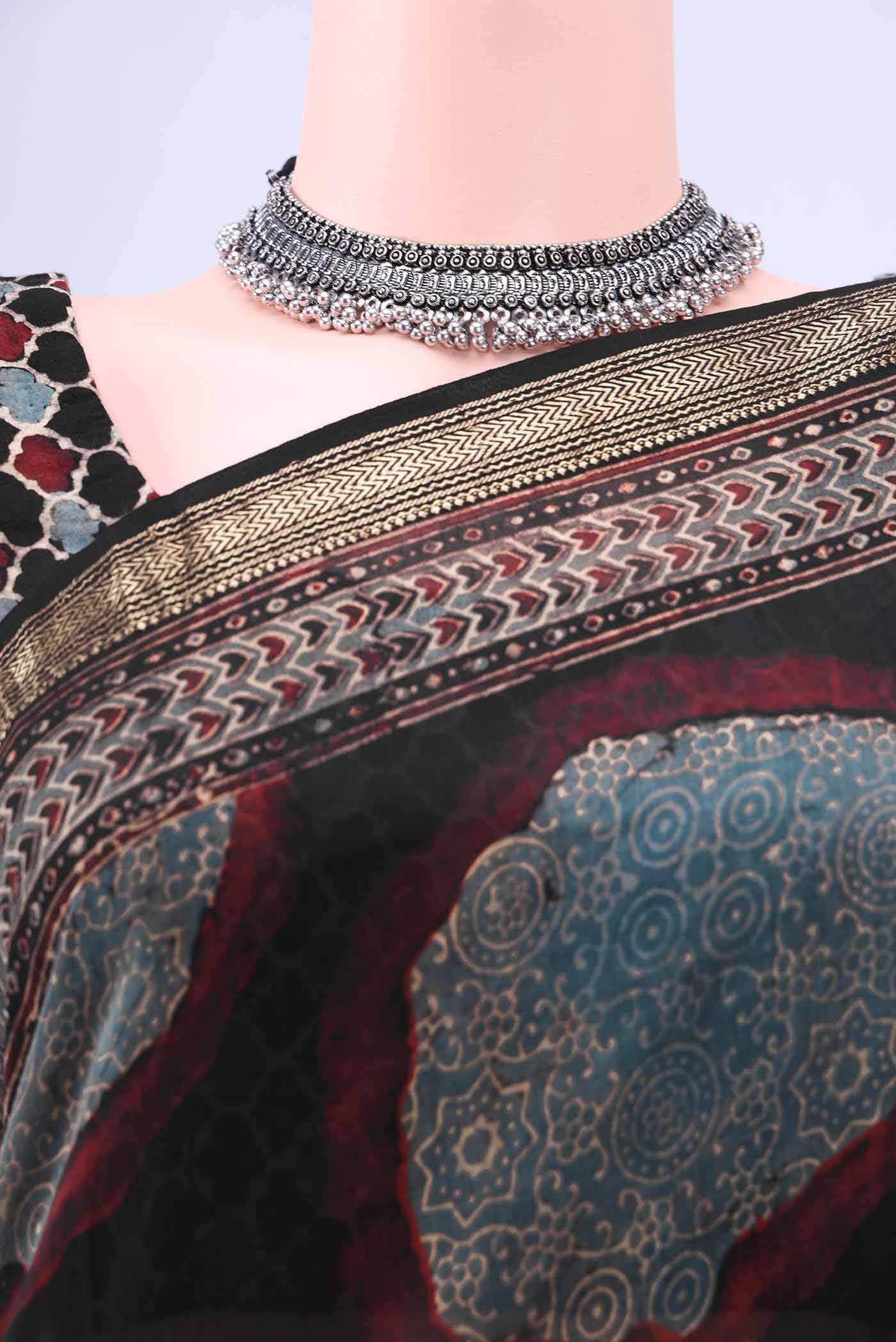 Black Chanderi Silk Cotton Saree