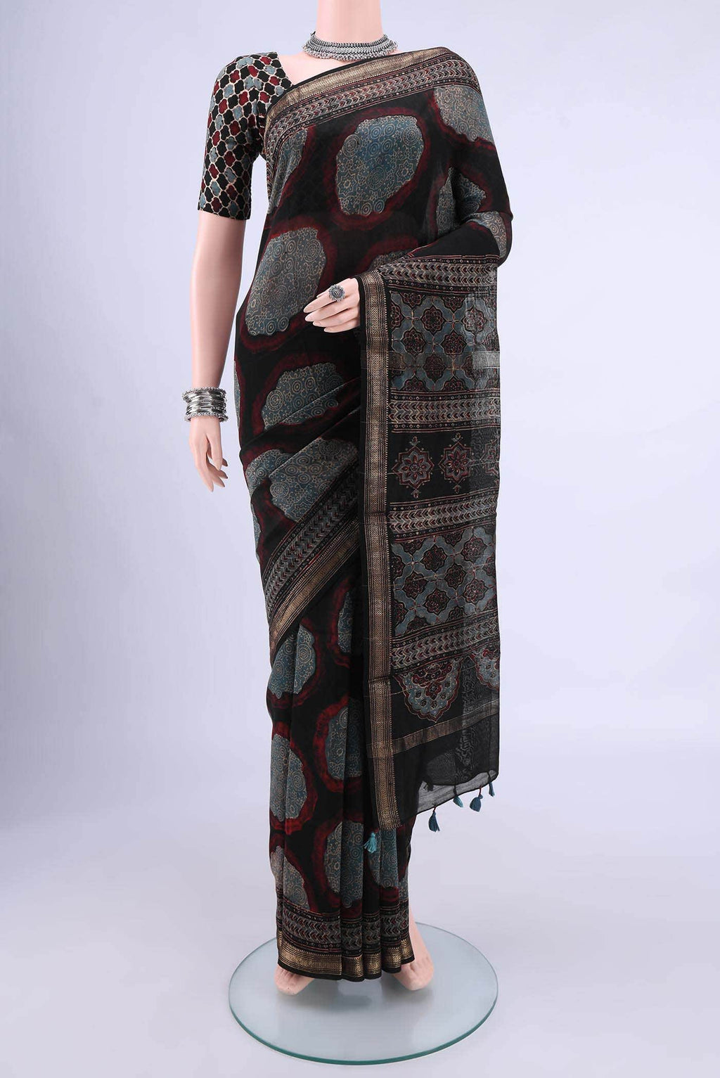 Black Chanderi Silk Cotton Saree