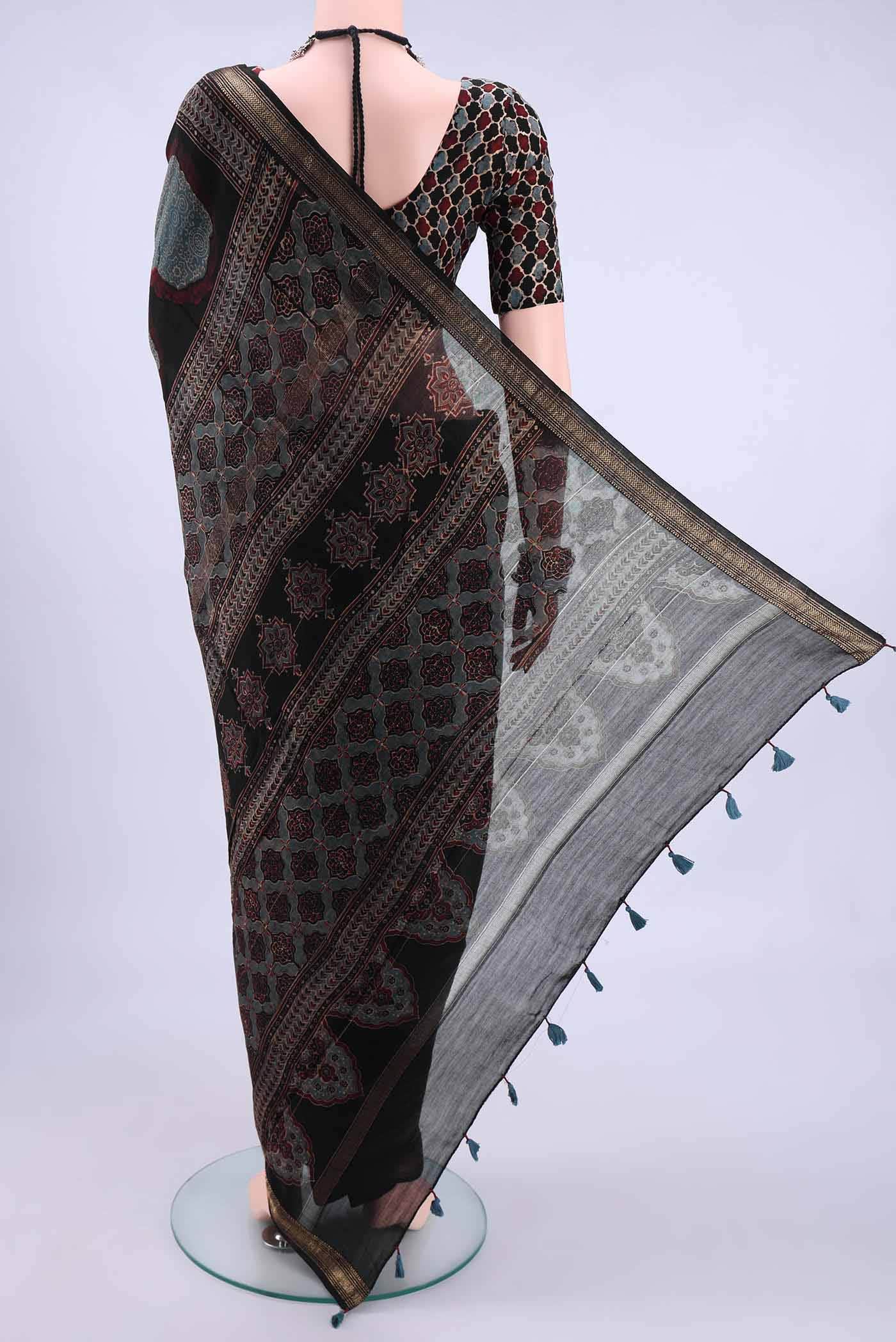 Black Chanderi Silk Cotton Saree