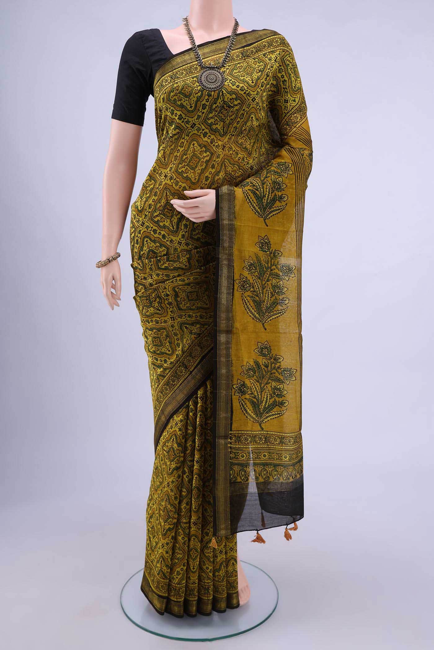 Mustard Chanderi Silk Cotton Saree