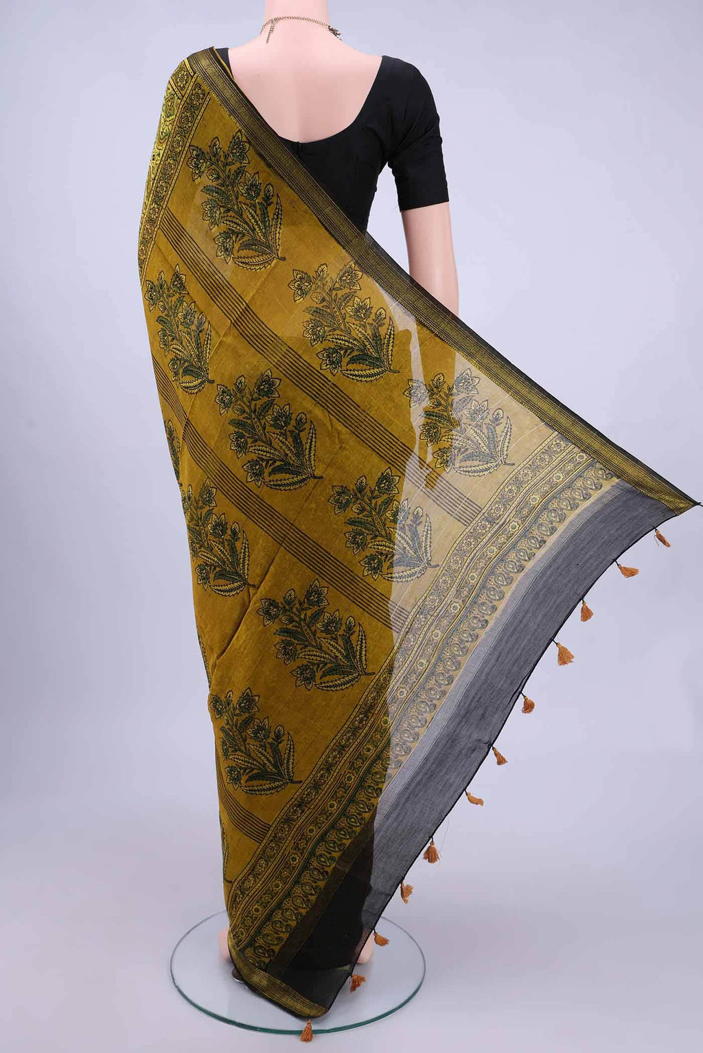 Mustard Chanderi Silk Cotton Saree