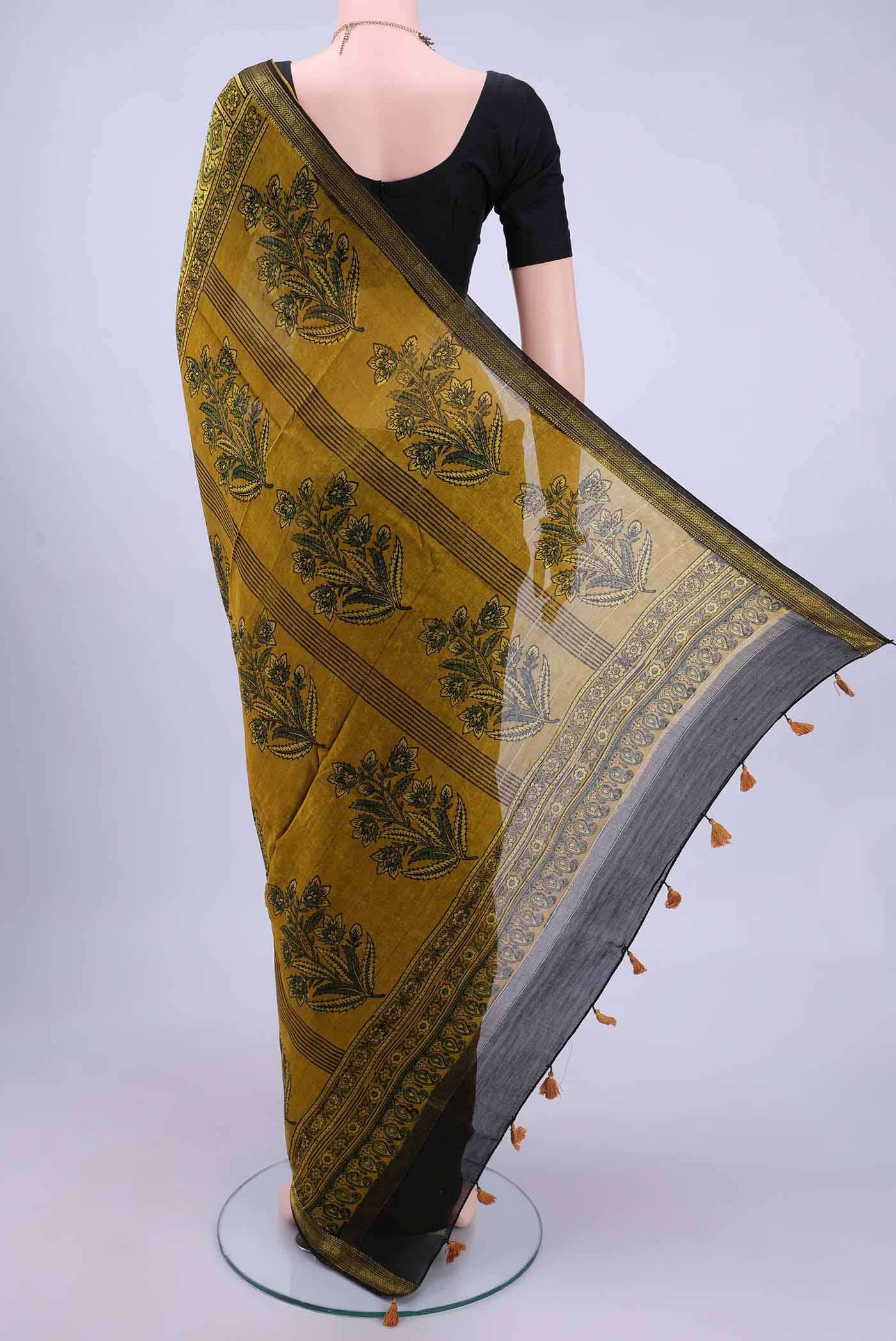 Mustard Chanderi Silk Cotton Saree