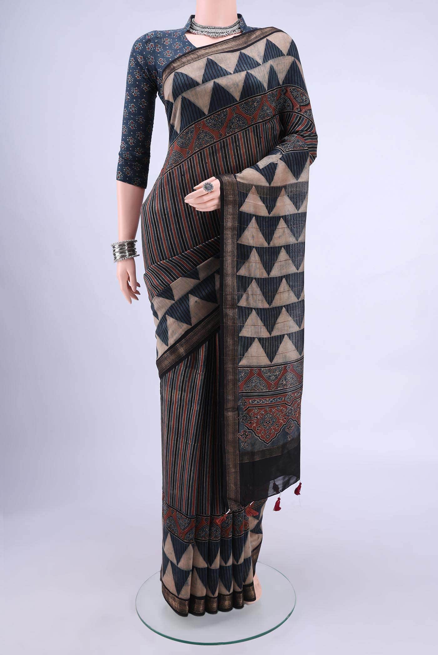 Blue Chanderi Silk Cotton Saree