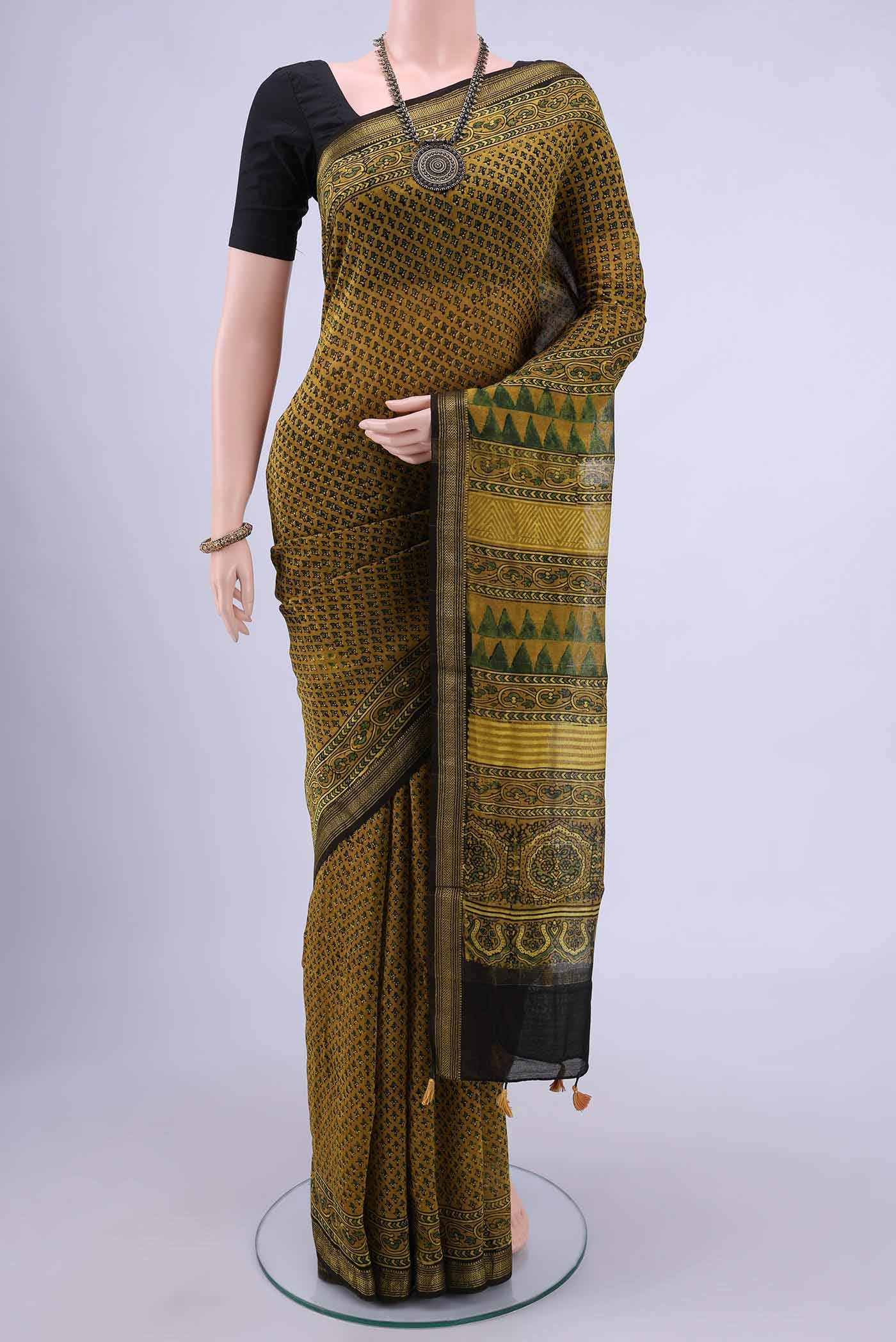 Mustard Chanderi Silk Cotton Saree