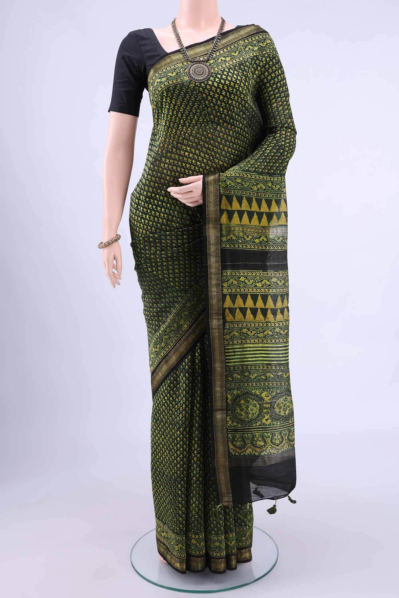 Green Chanderi Silk Cotton Saree