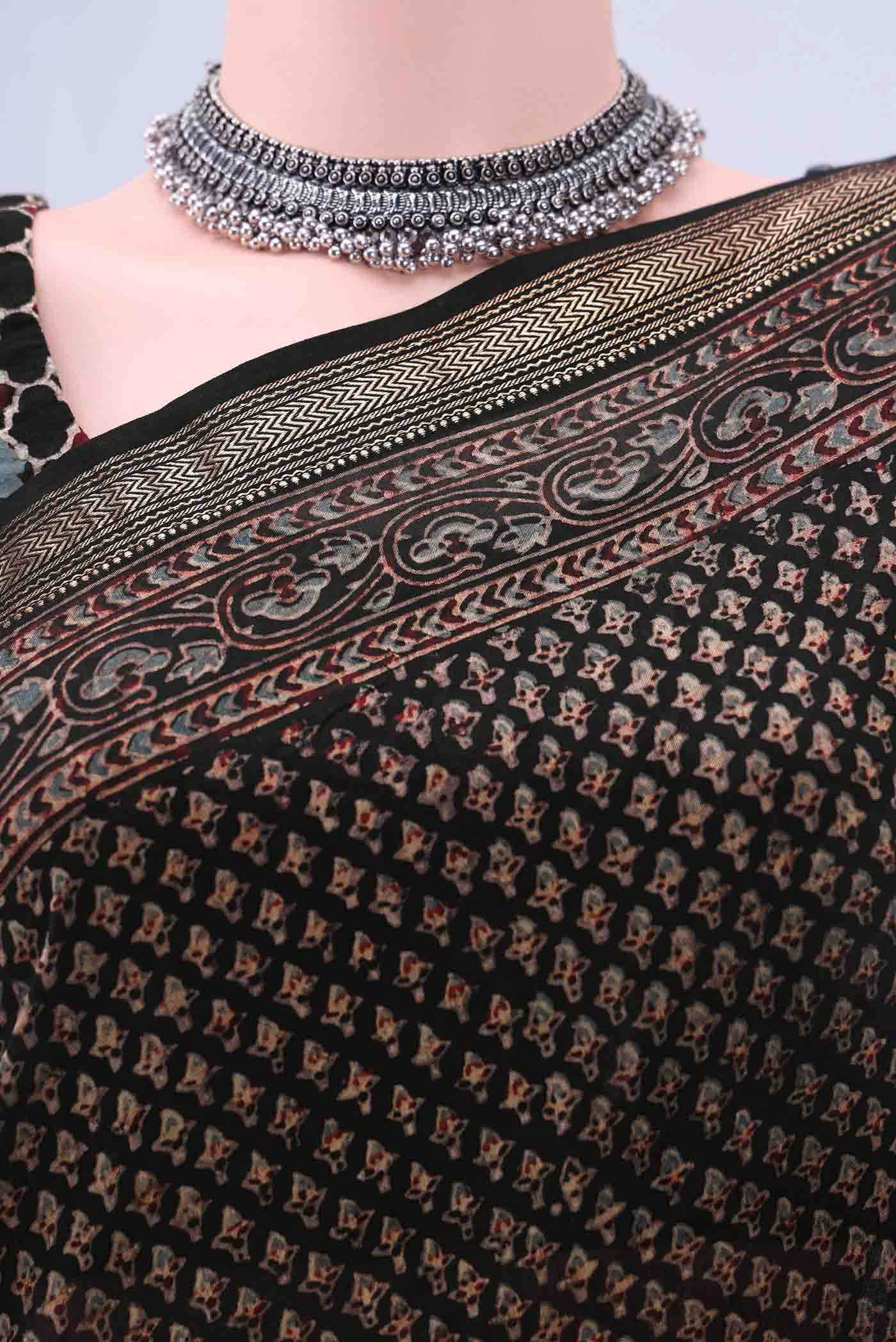 Black Chanderi Silk Cotton Saree