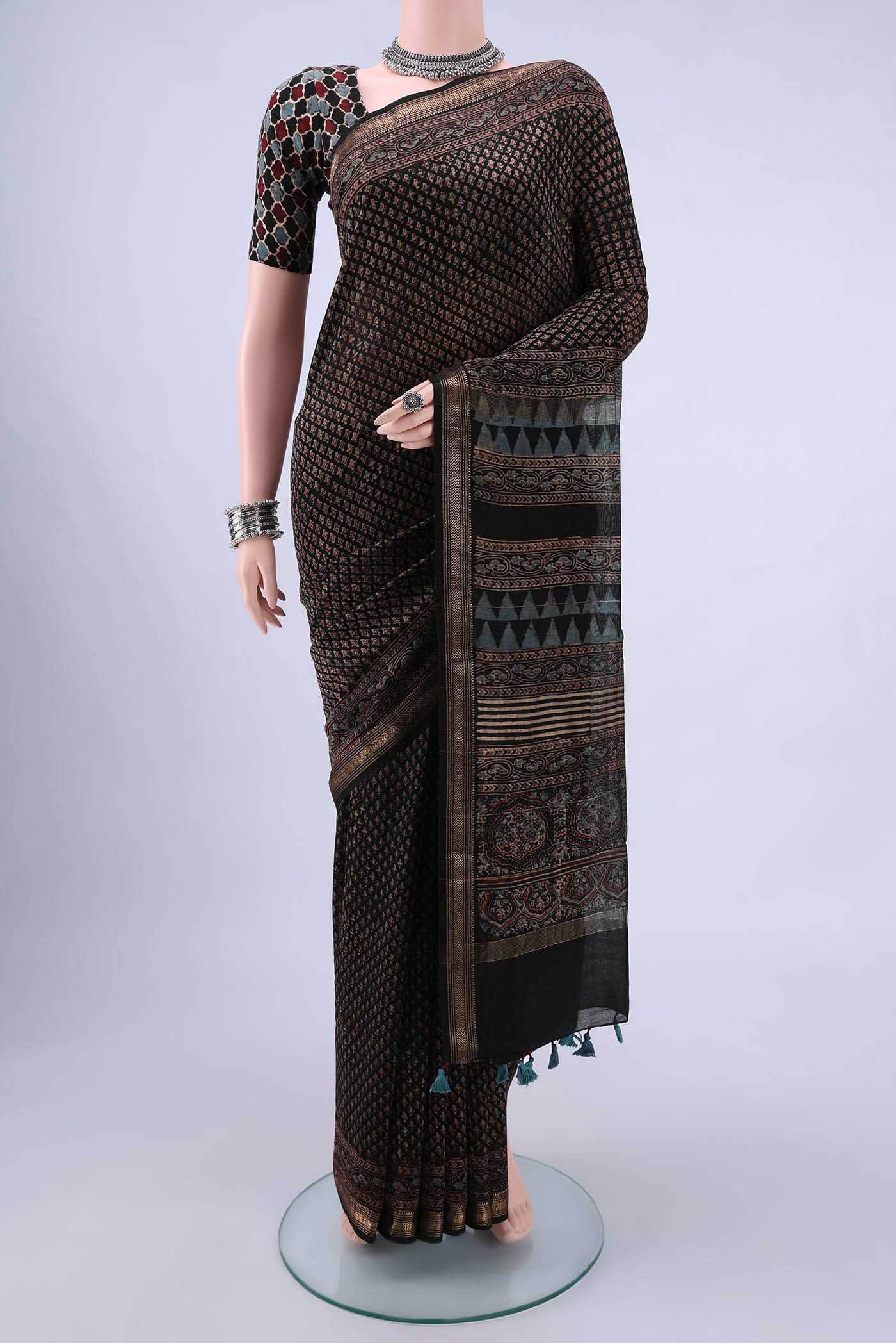 Black Chanderi Silk Cotton Saree