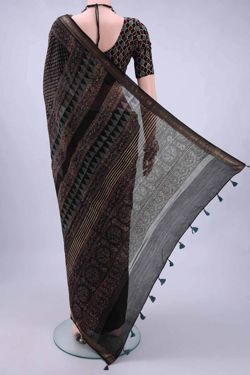 Black Chanderi Silk Cotton Saree