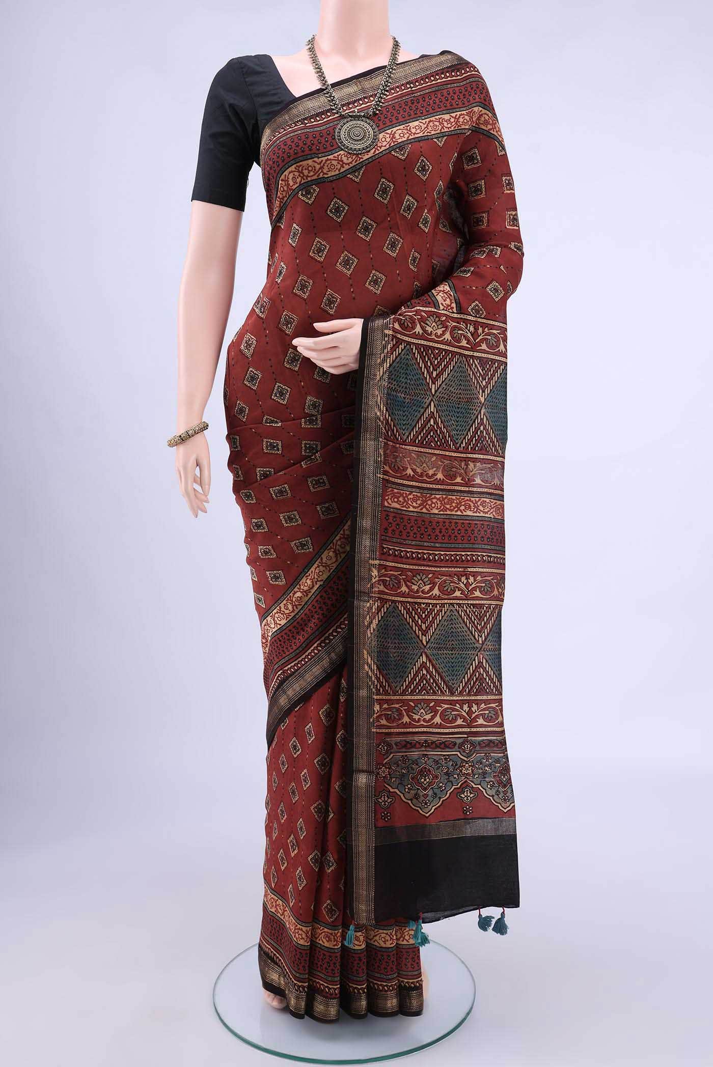 Maroon Chanderi Silk Cotton Saree