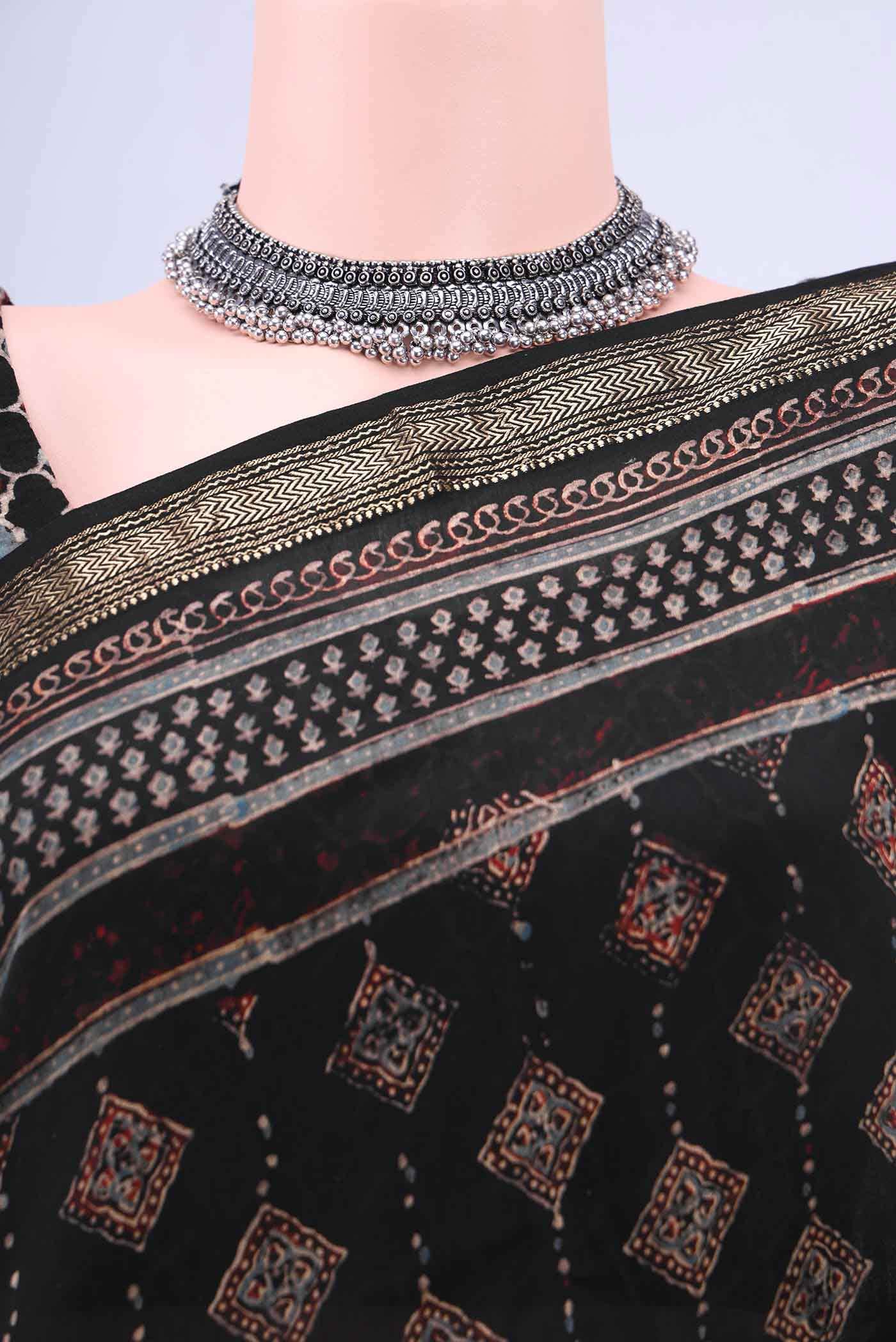 Black Chanderi Silk Cotton Saree