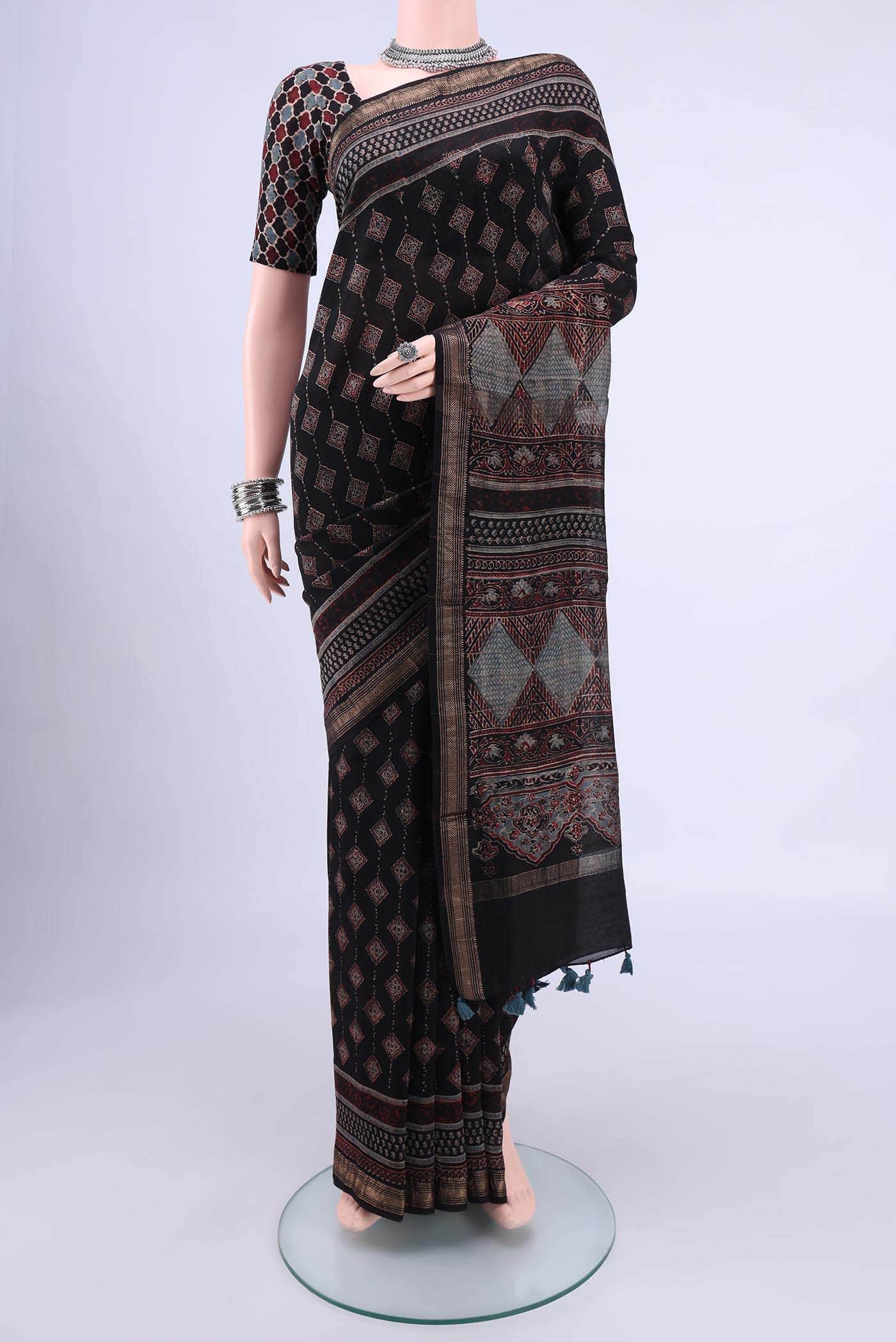Black Chanderi Silk Cotton Saree