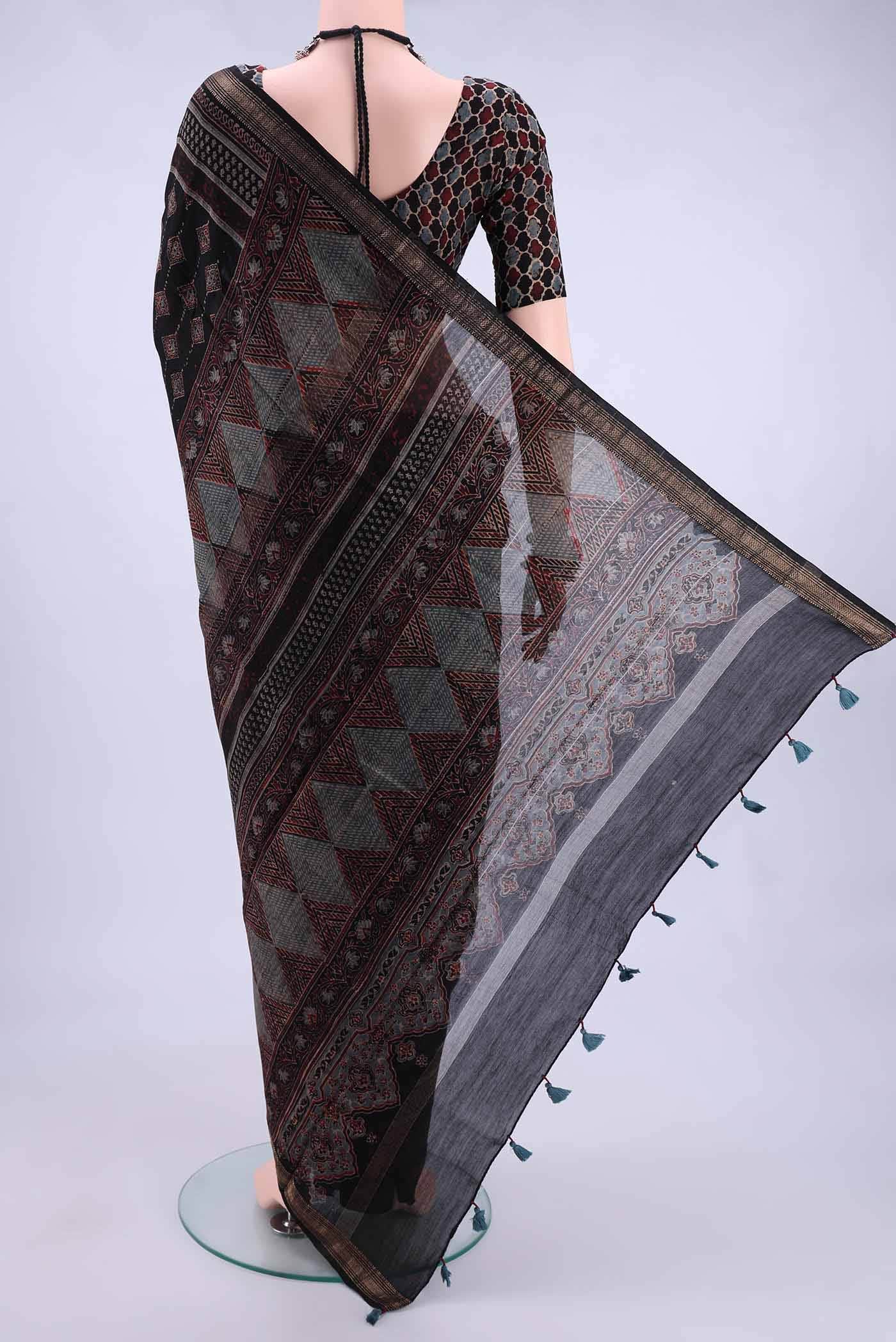 Black Chanderi Silk Cotton Saree