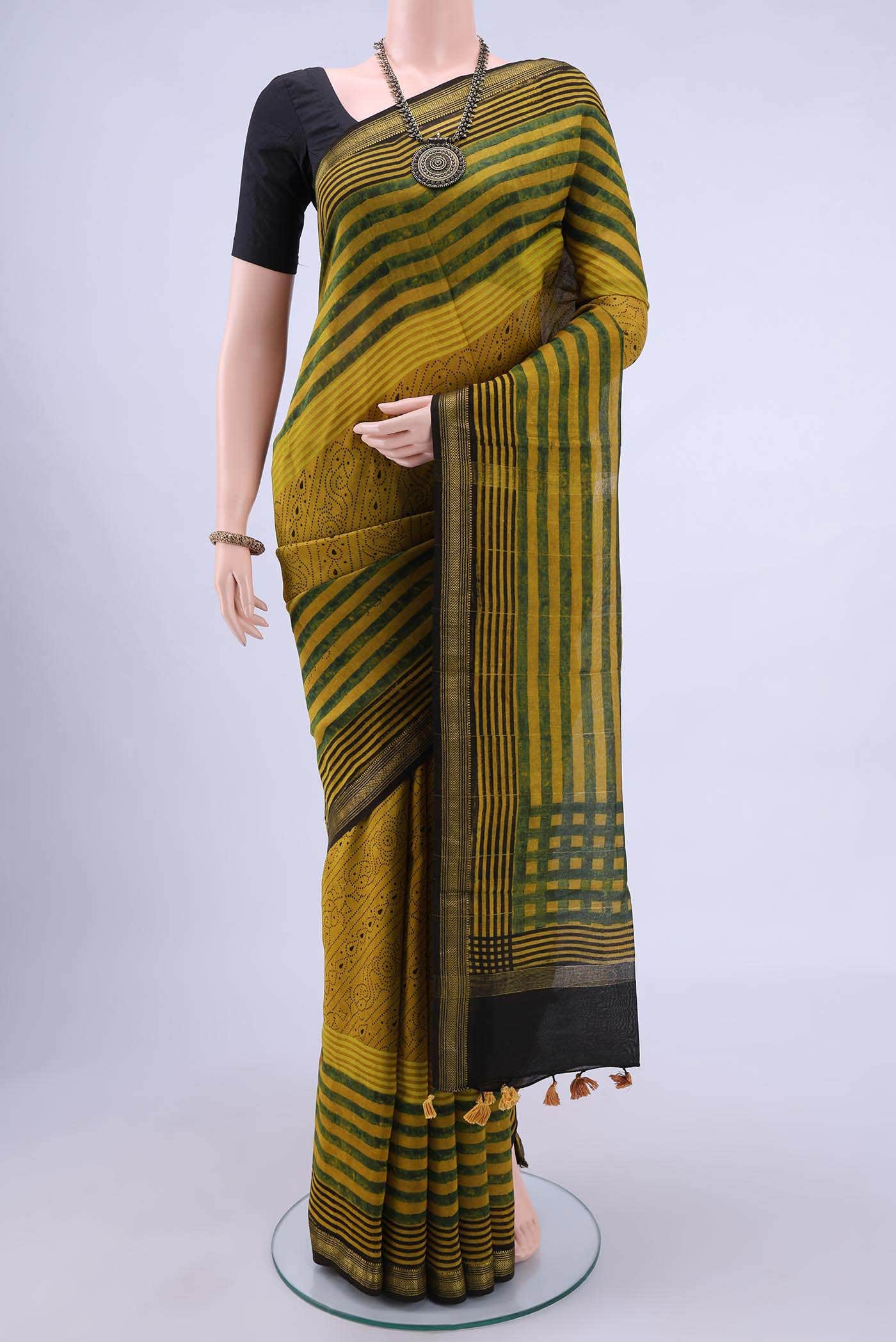 Mustard Chanderi Silk Cotton Saree