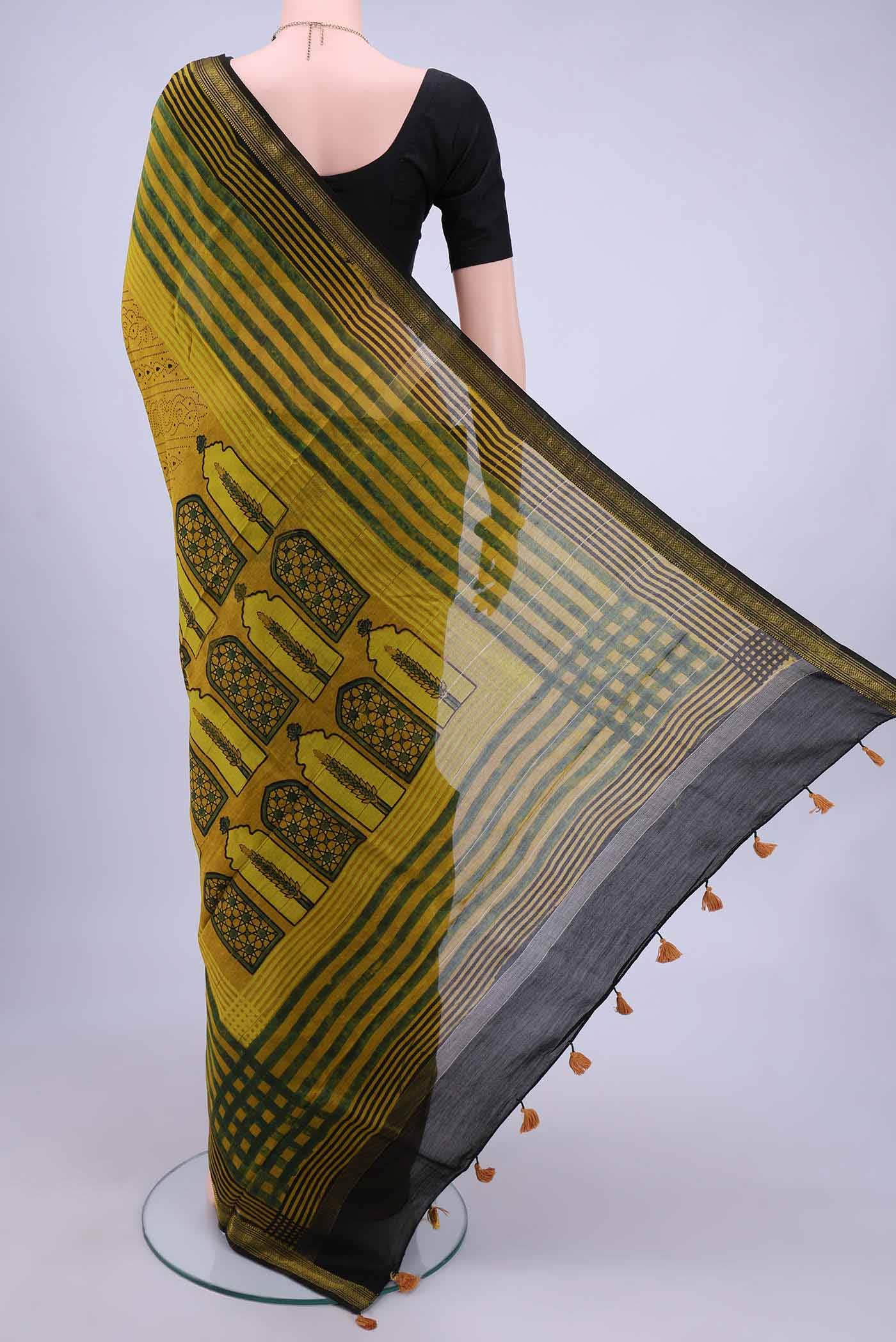 Mustard Chanderi Silk Cotton Saree