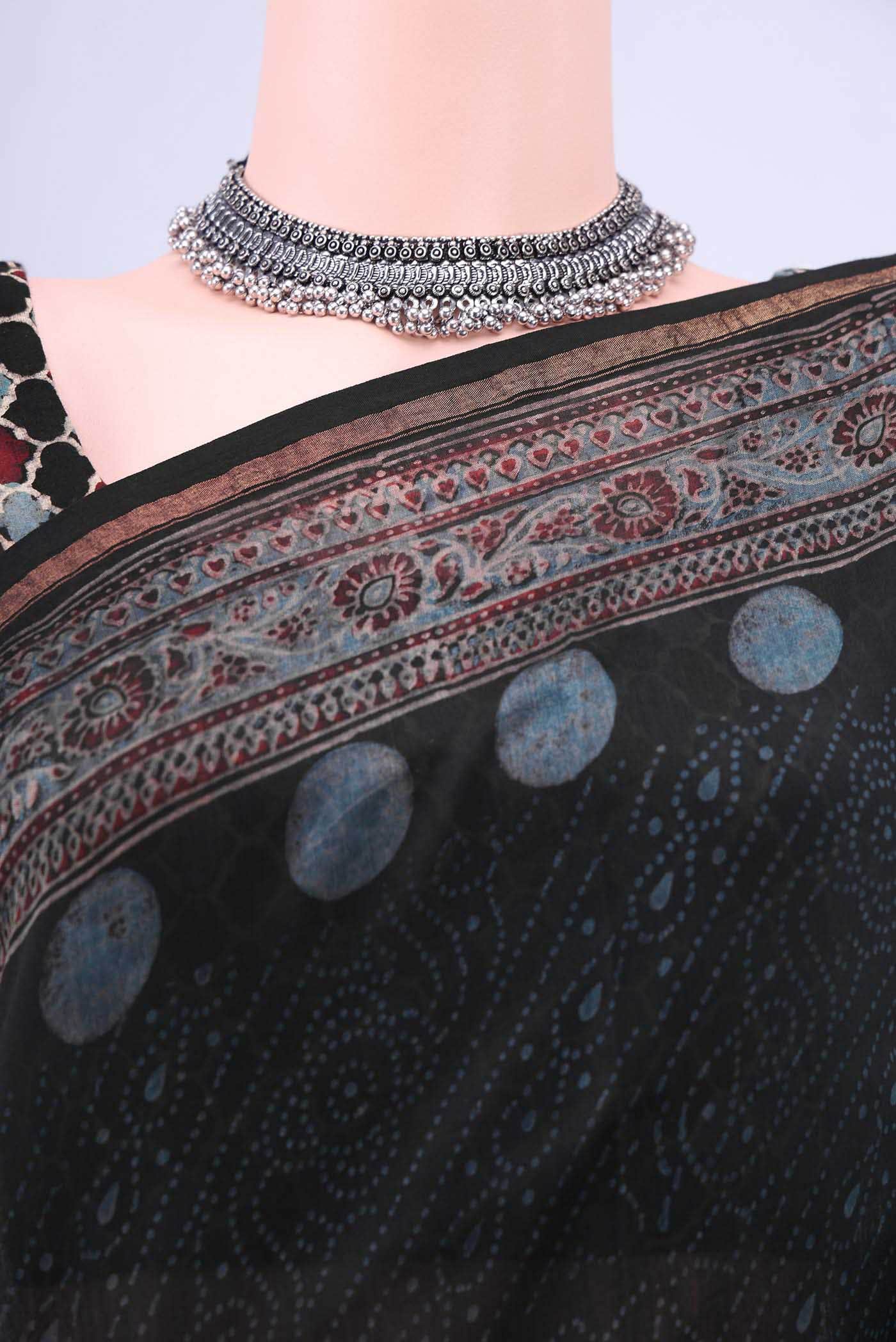 Black Chanderi Silk Cotton Saree